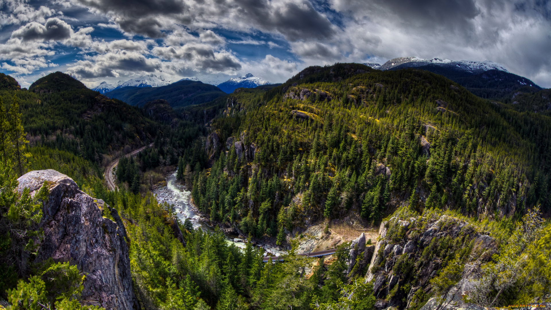 природа, реки, озера, облака, река, лес, горы