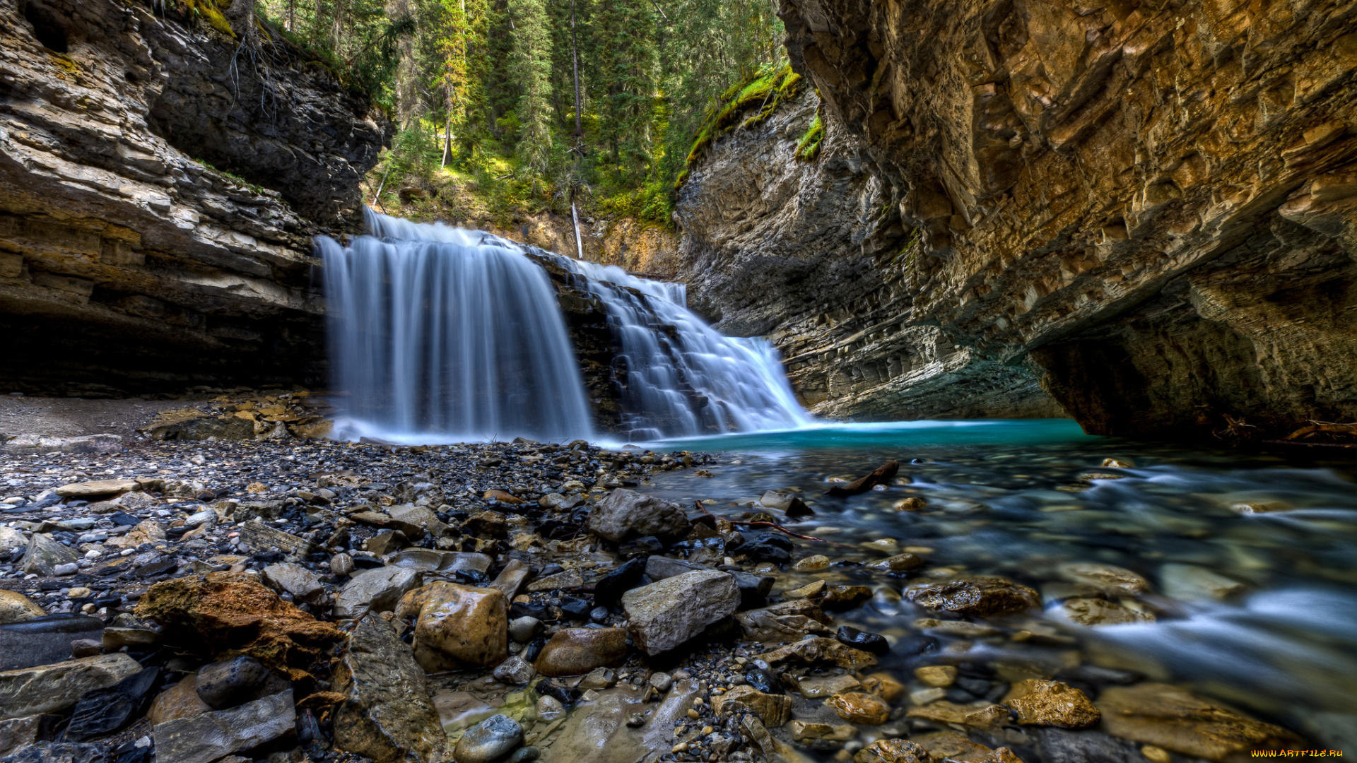 природа, водопады, река, водопад, лес