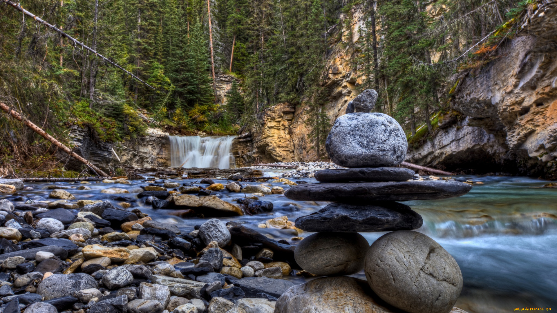 природа, водопады, водопад, река, лес