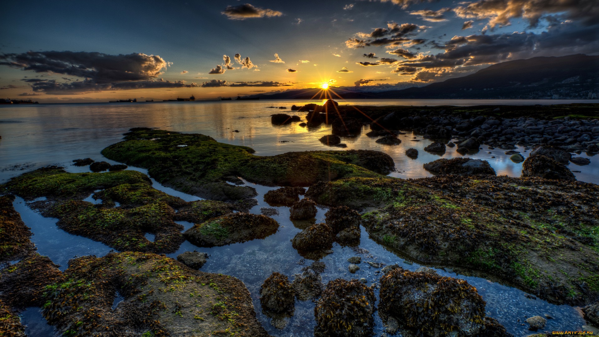 природа, восходы, закаты, солнце, горизонт, отлив, океан