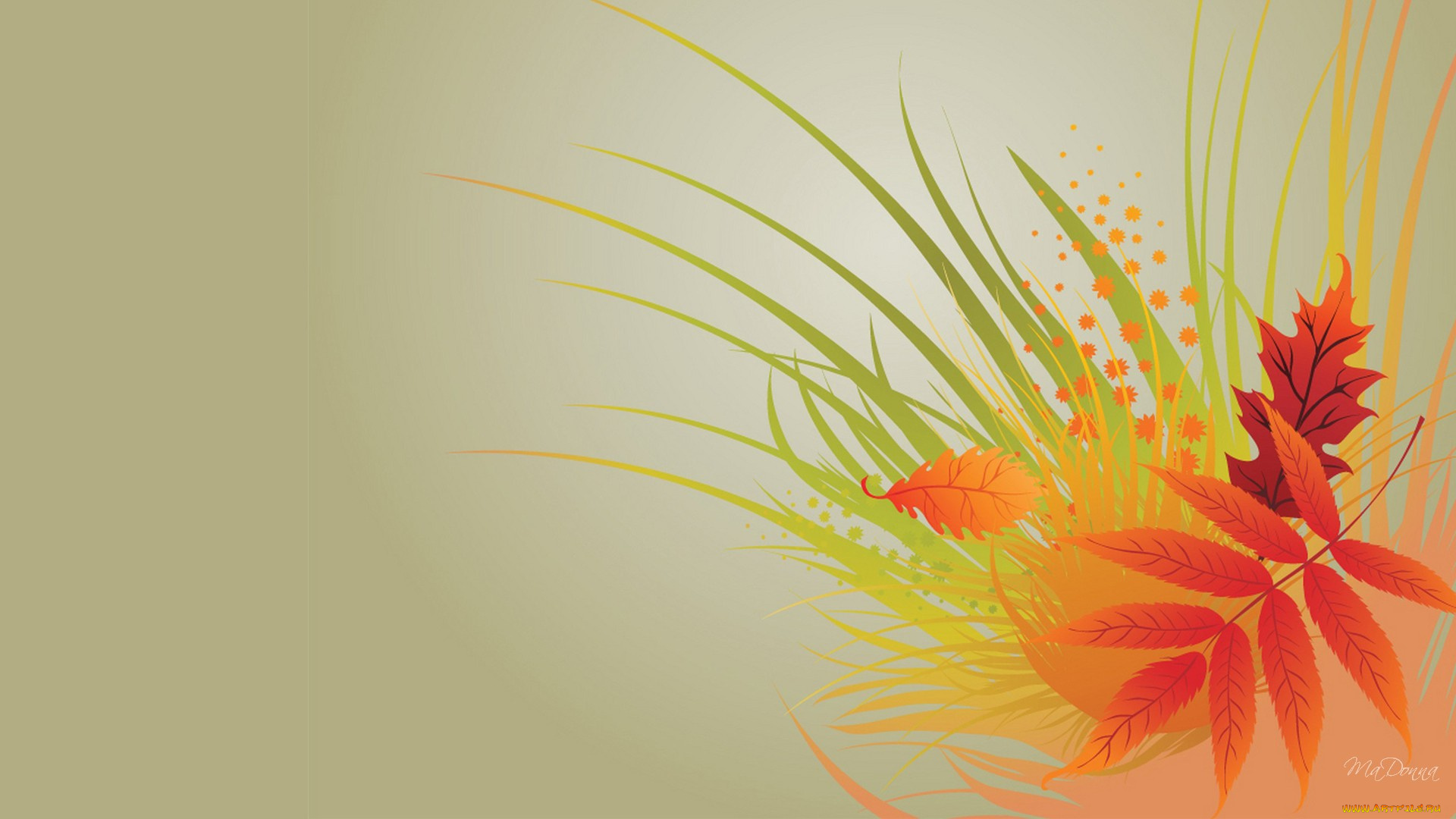 векторная, графика, природа, трава, листья