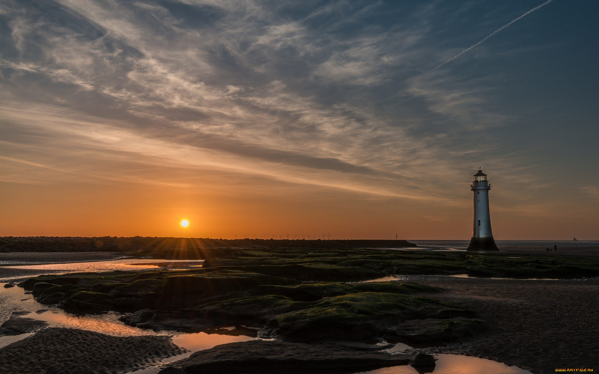 природа, маяки, отлив, океан, сумерки, маяк