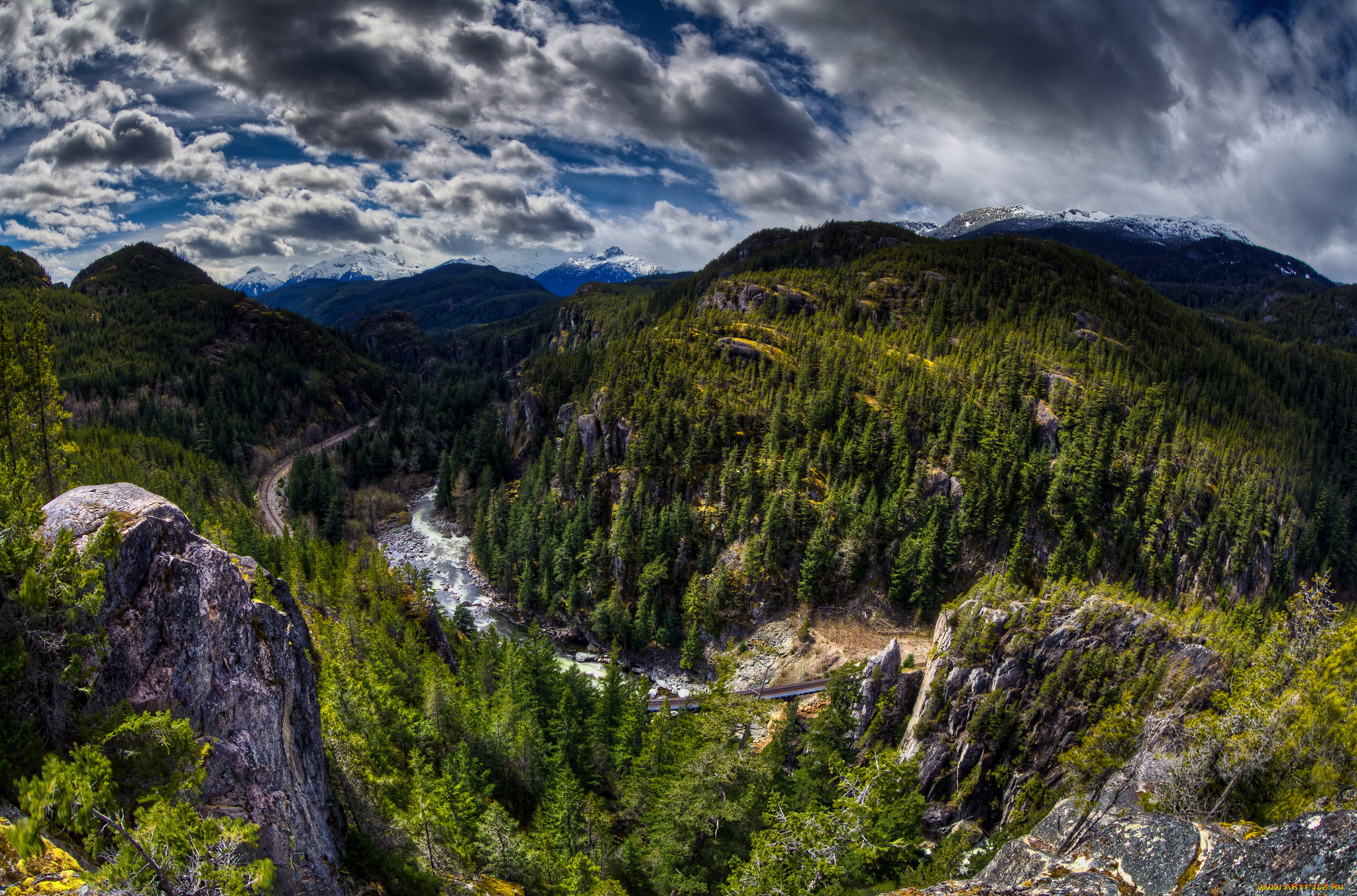 природа, реки, озера, облака, река, лес, горы