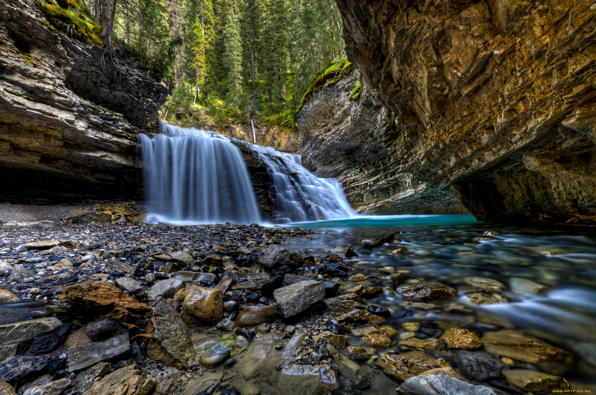 природа, водопады, река, водопад, лес