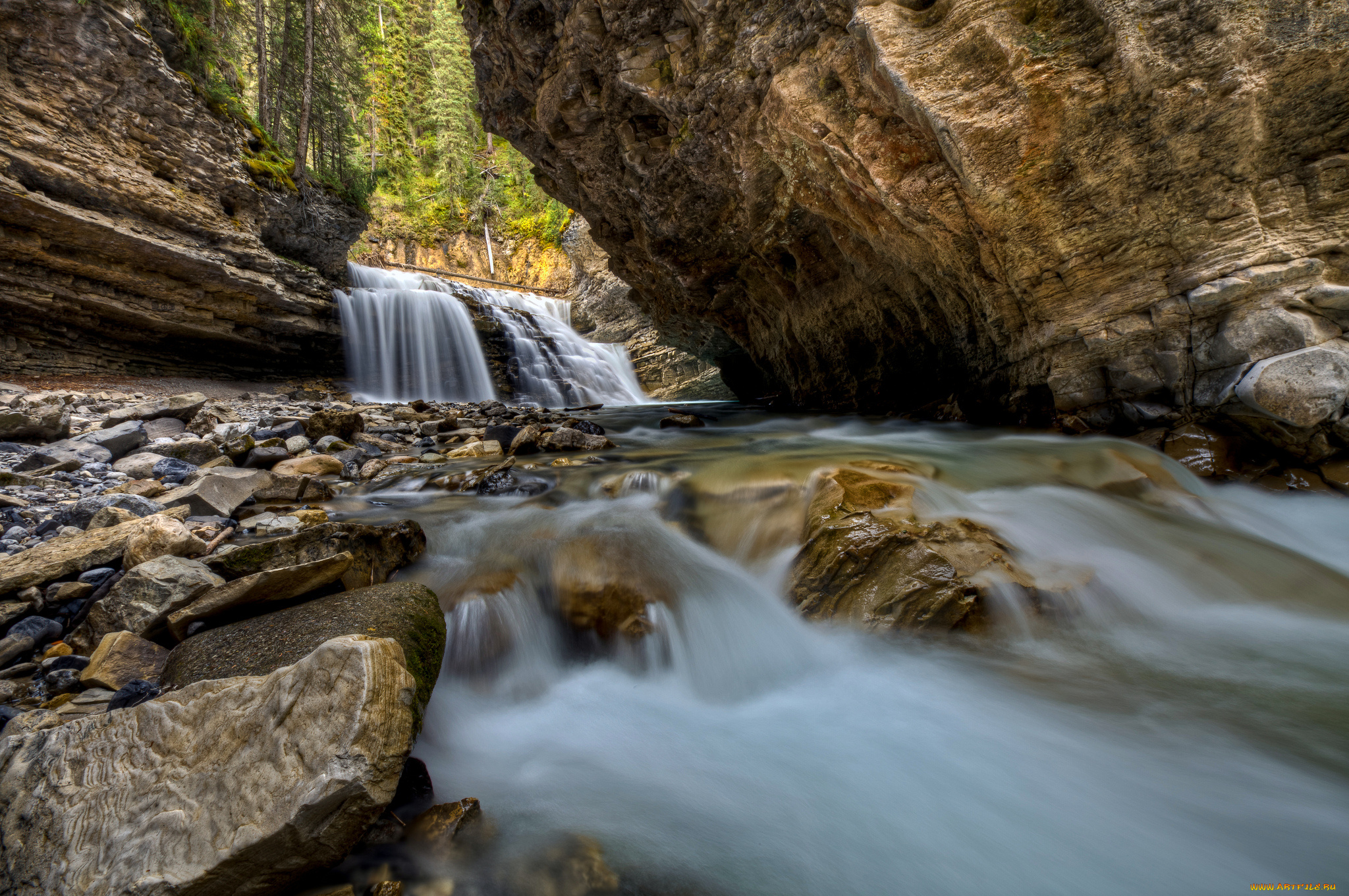 природа, водопады, пороги, река, скалы