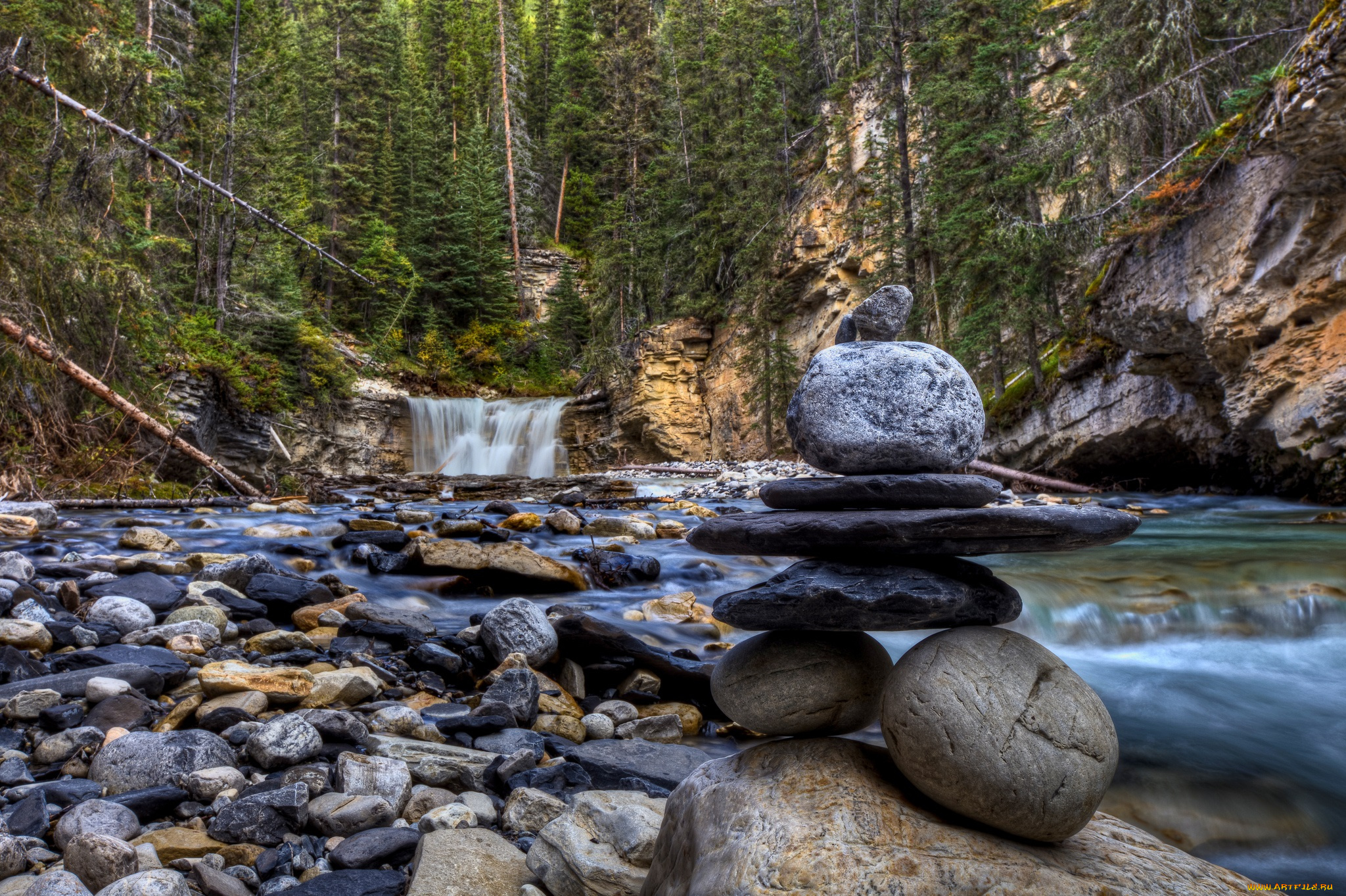 природа, водопады, водопад, река, лес