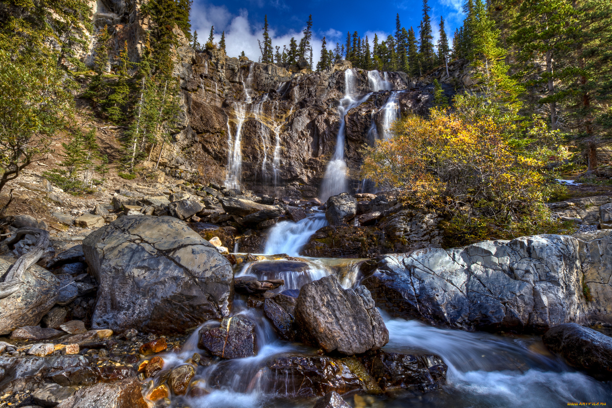 природа, водопады, скалы, водопад, река, лес