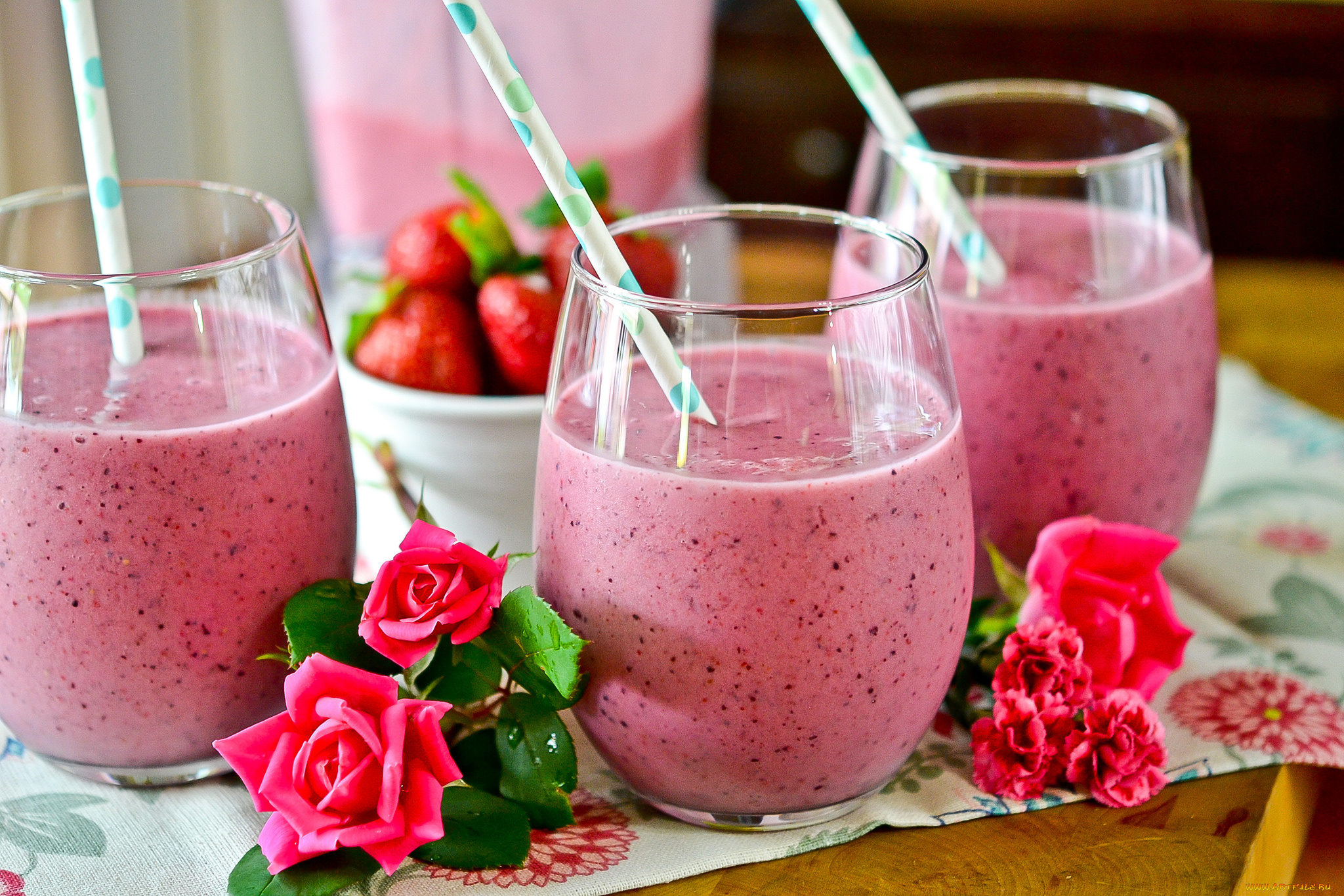 еда, напитки, клубника, смузи