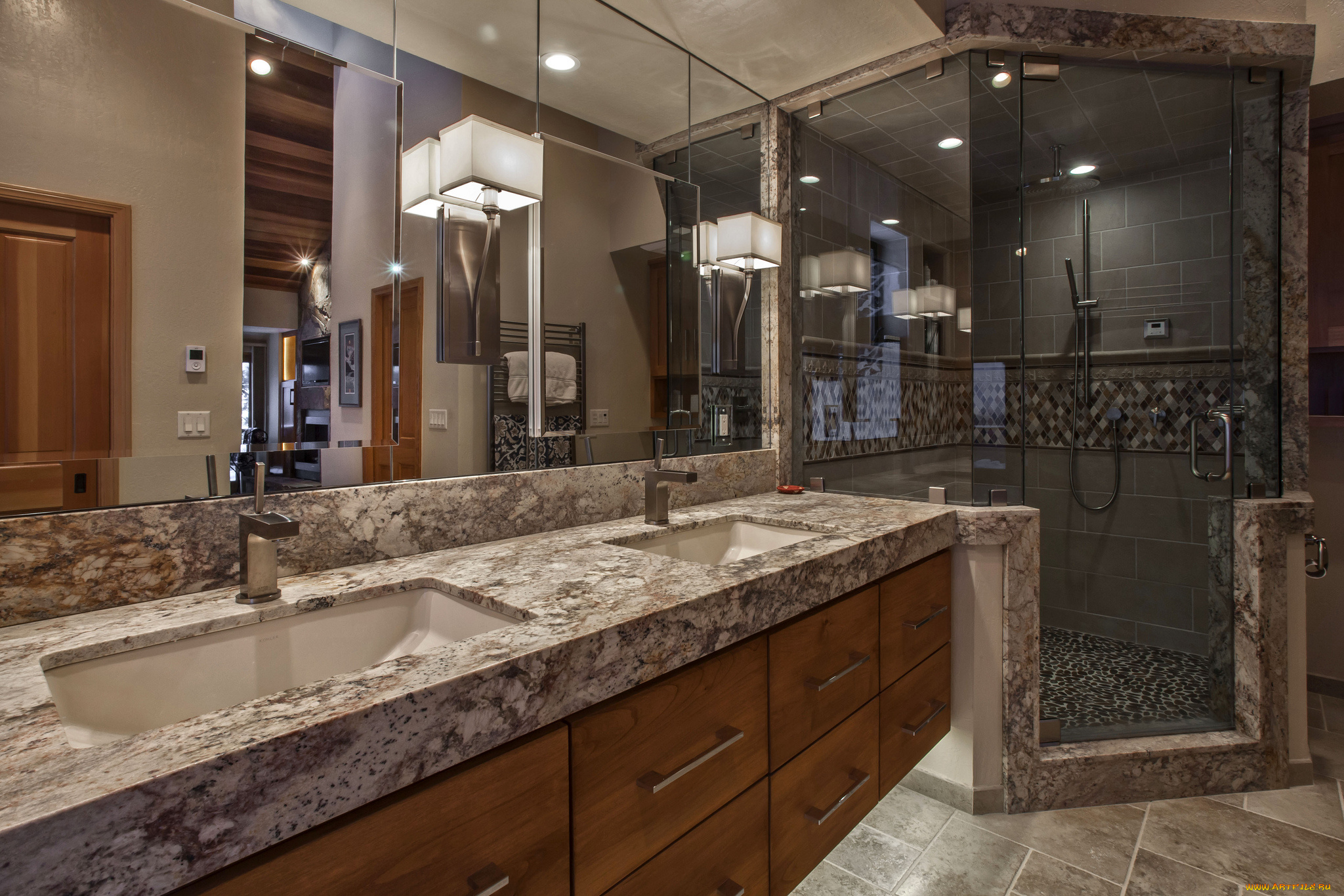 интерьер, ванная, и, туалетная, комнаты, душ, ванна