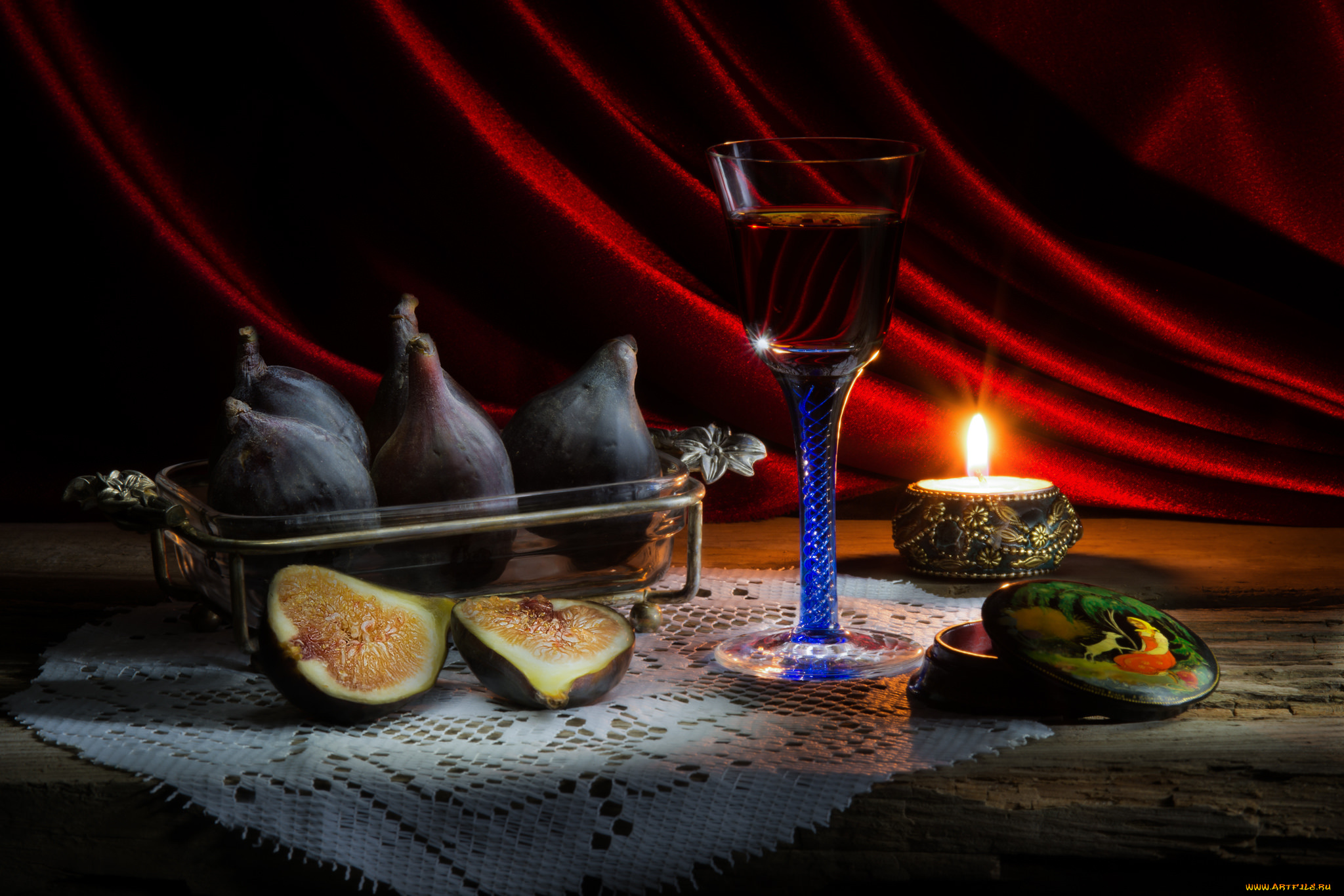 еда, инжир, бокал, свеча