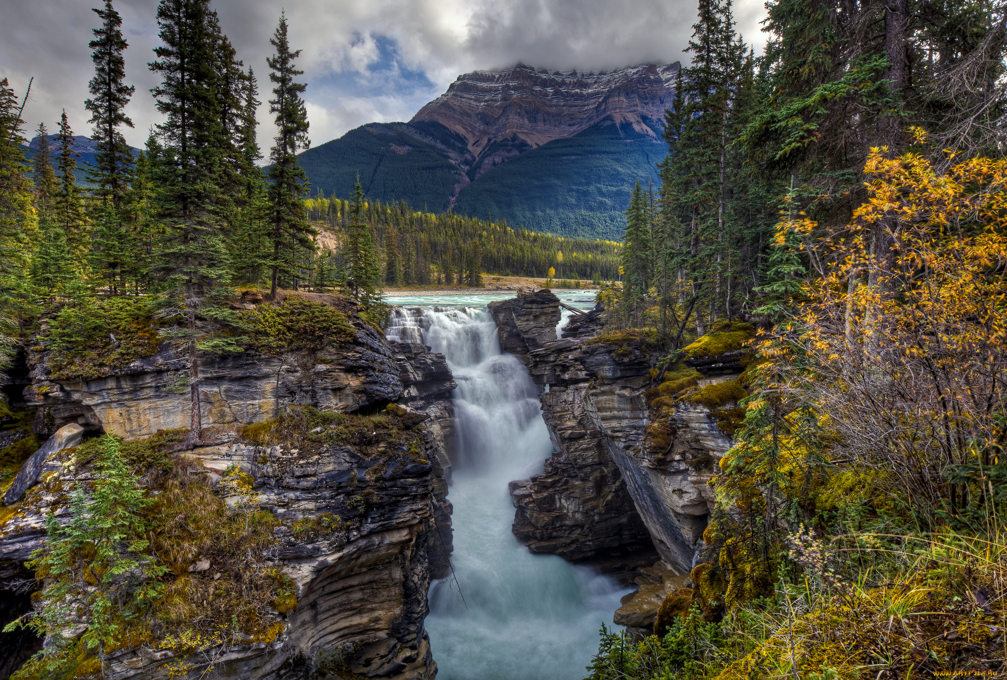природа, водопады, горы, лес, река, водопад