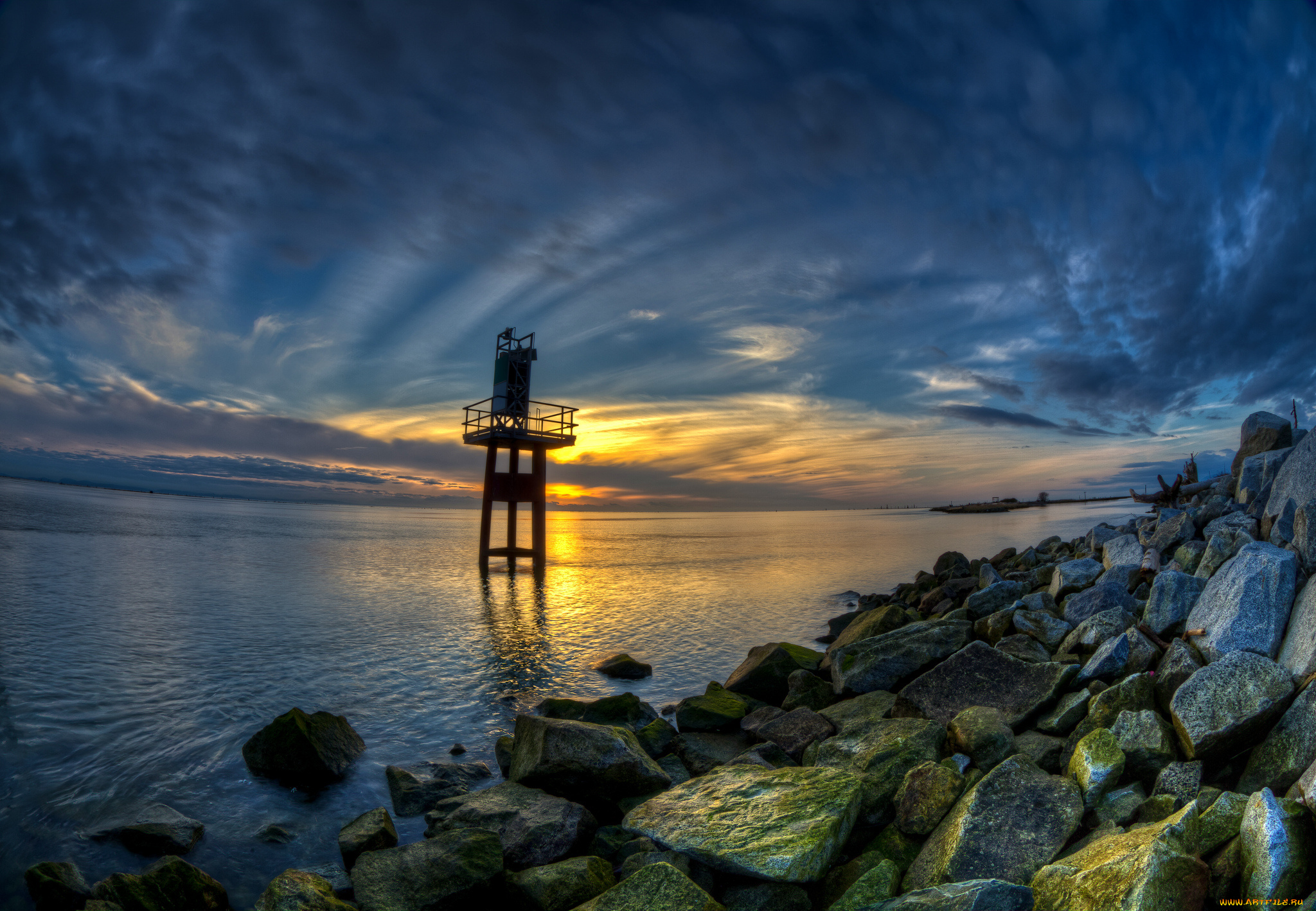 природа, восходы, закаты, зарево, тучи, камни, океан