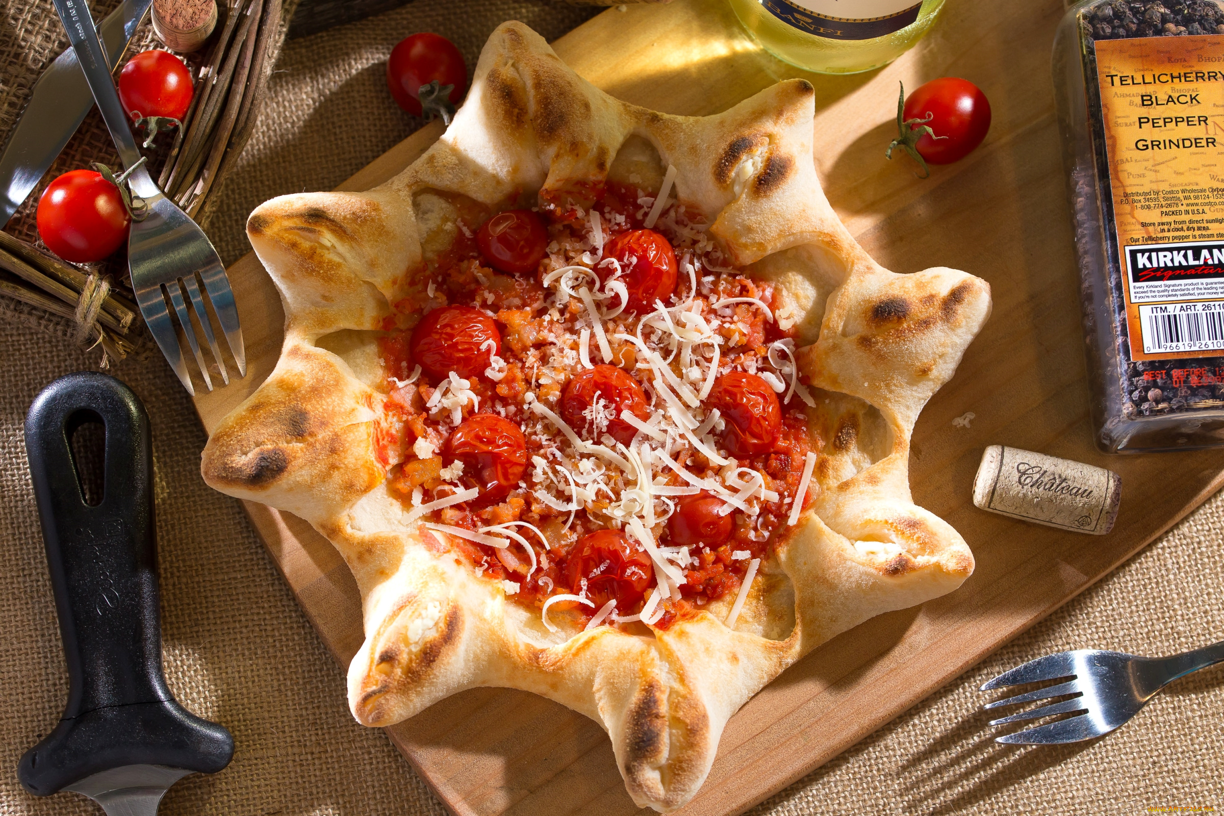 еда, пицца, помидоры