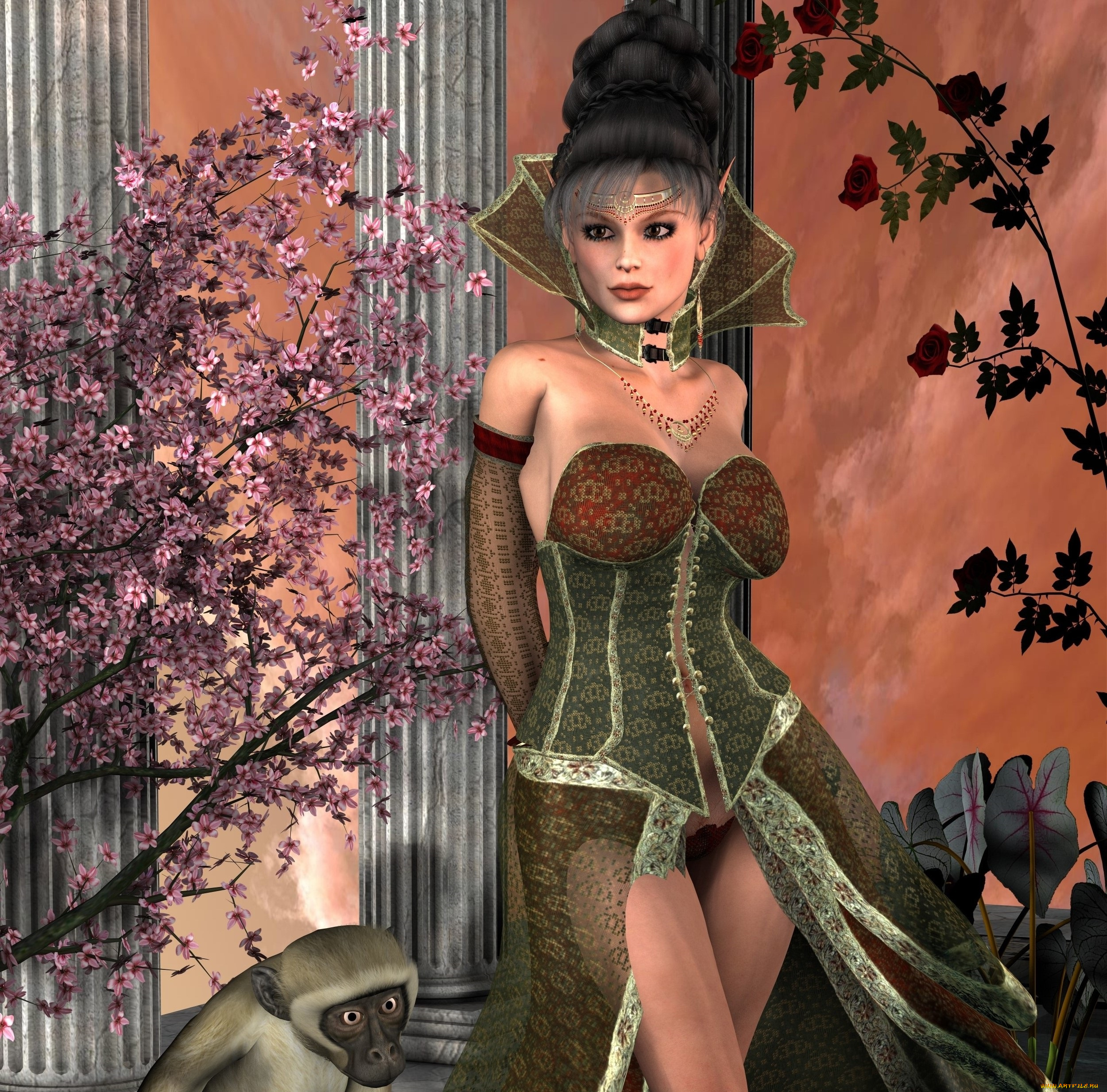 3д, графика, эльфы, , elves, взгляд, эльфийка