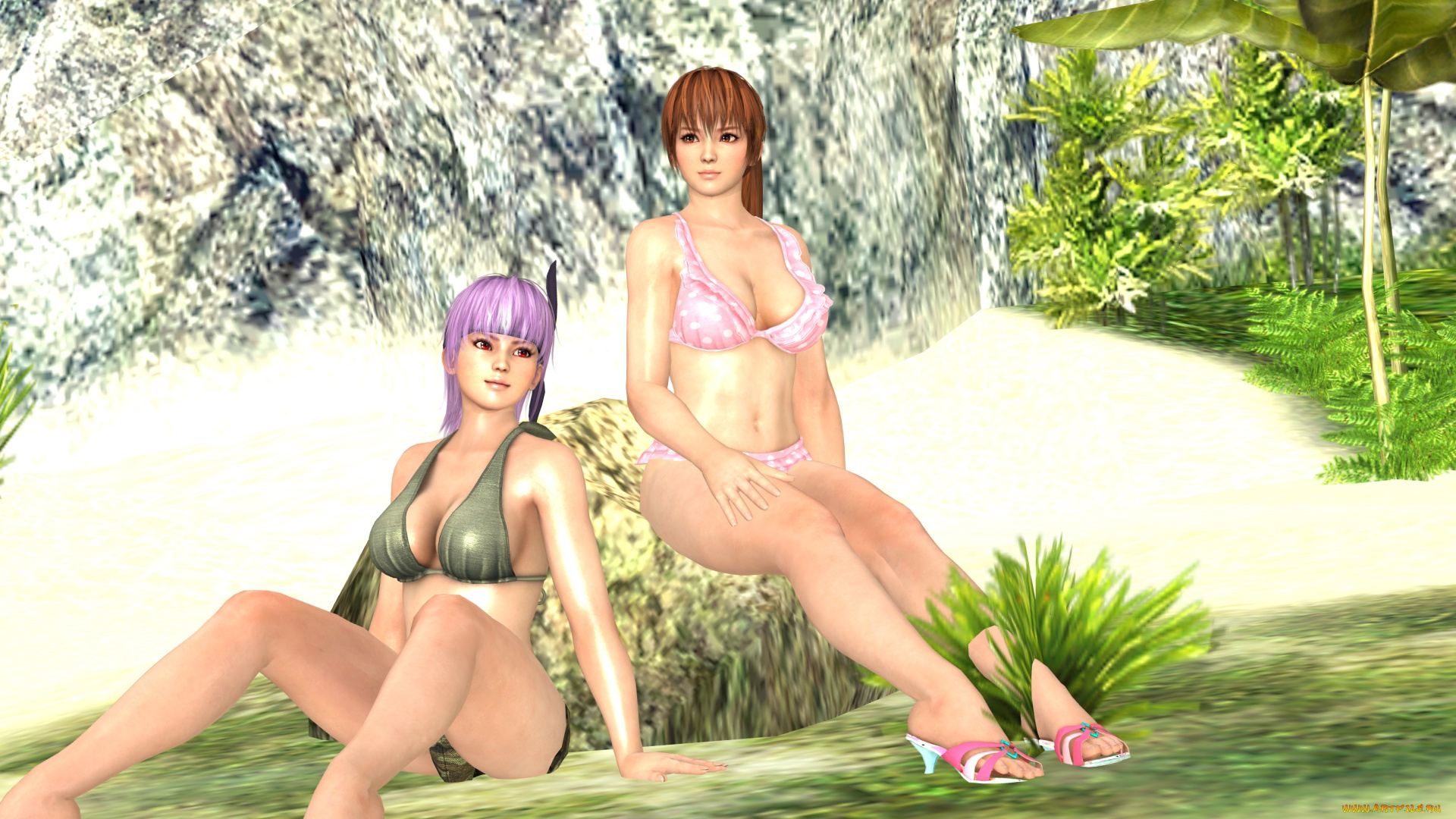 3д, графика, аниме, , anime, пляж, фон, взгляд, девушки