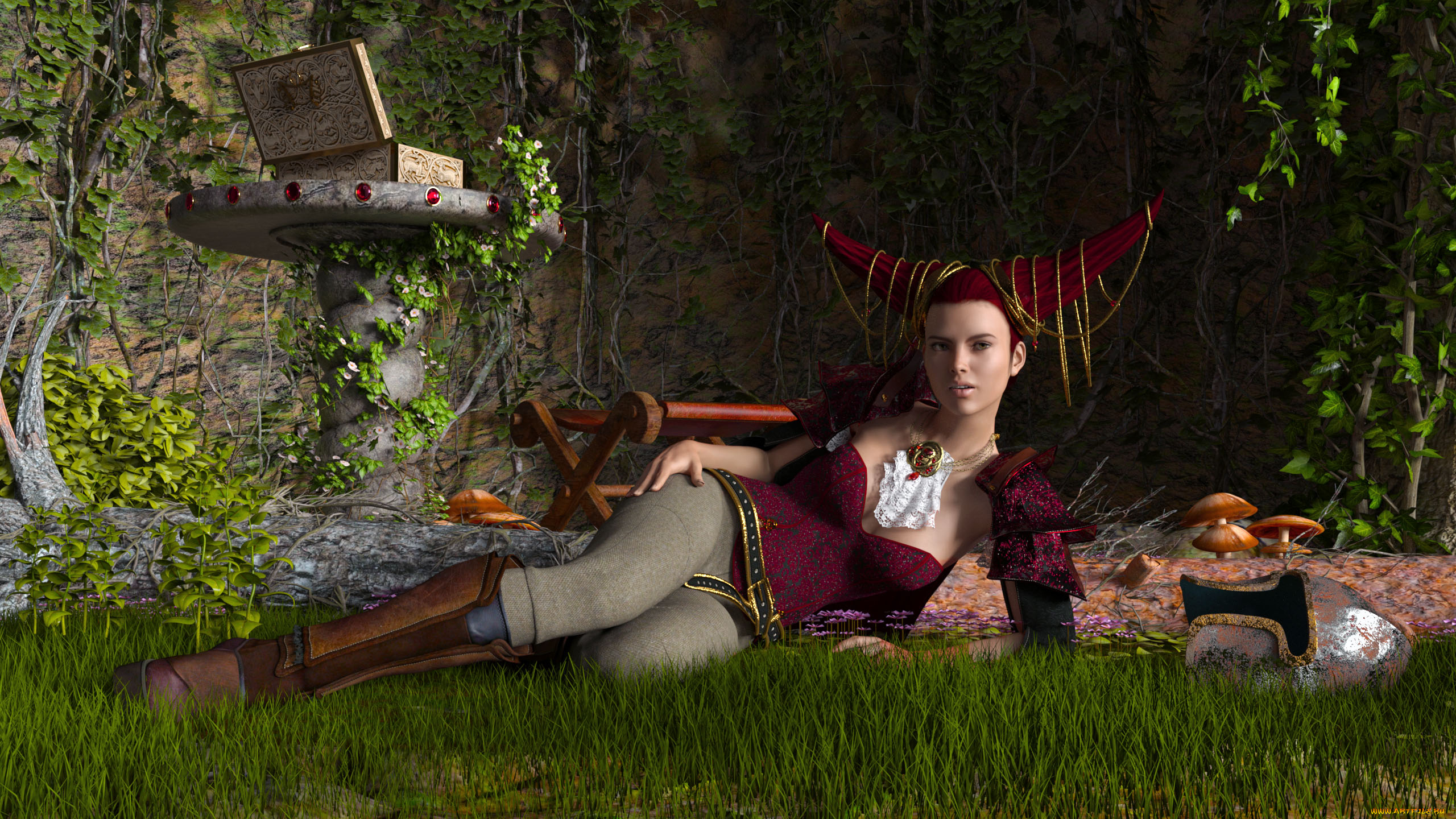 3д, графика, фантазия, , fantasy, грибы, фон, взгляд, девушка