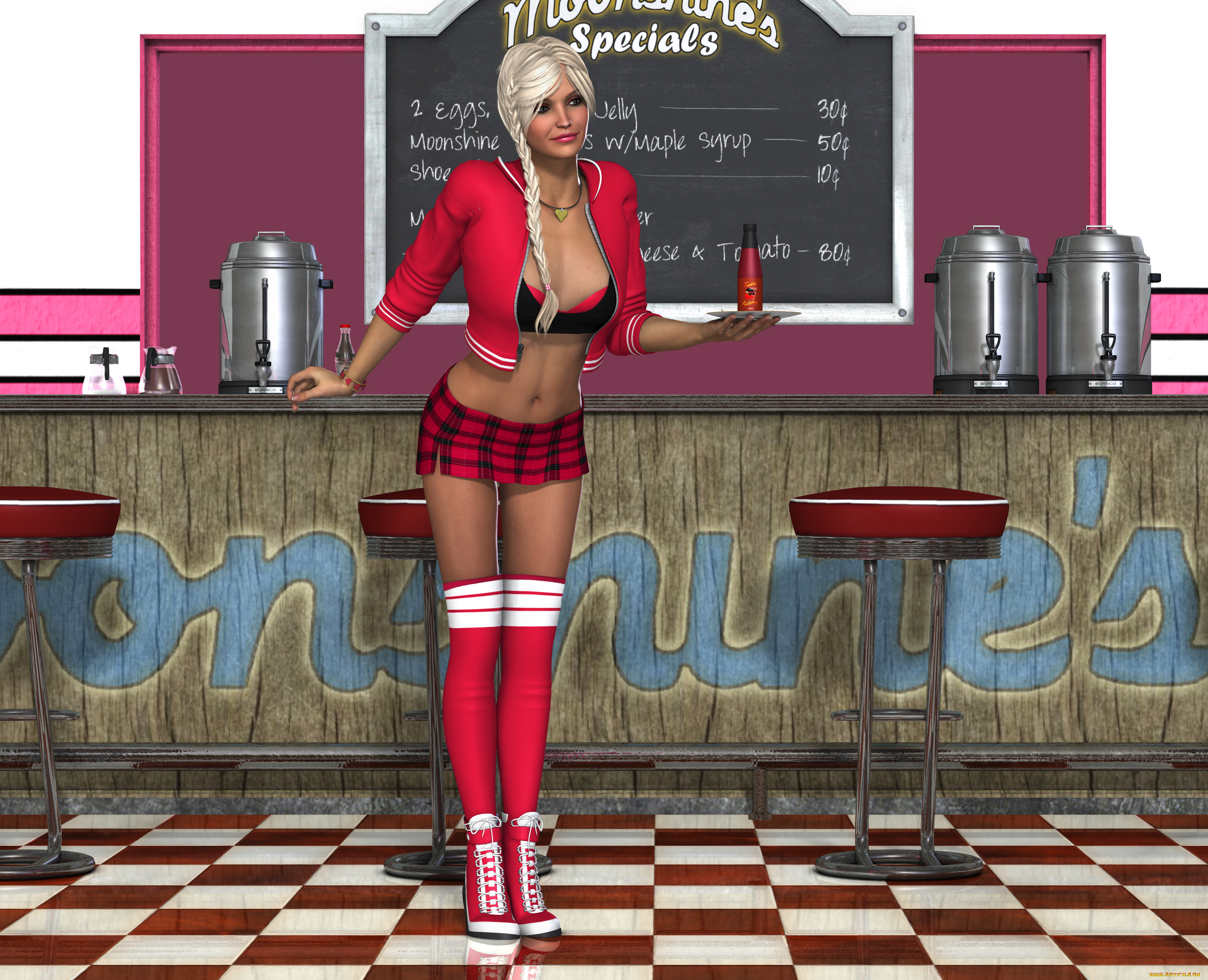 3д, графика, люди, , people, фон, блондинка, девушка, взгляд, бар