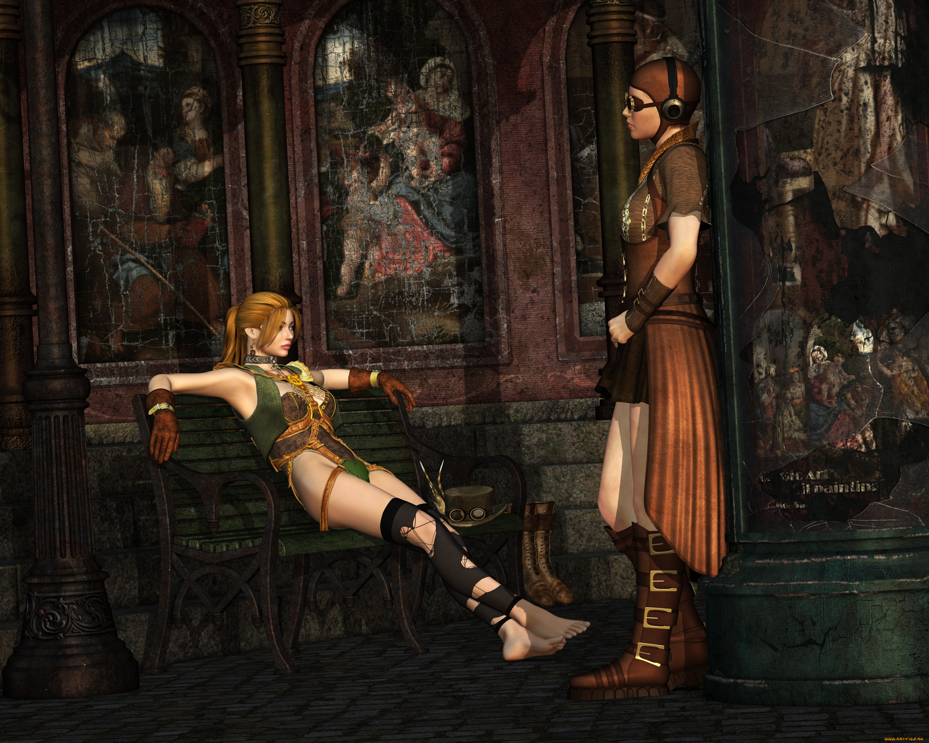 3д, графика, фантазия, , fantasy, фон, взгляд, слуга, принцесса, девушка