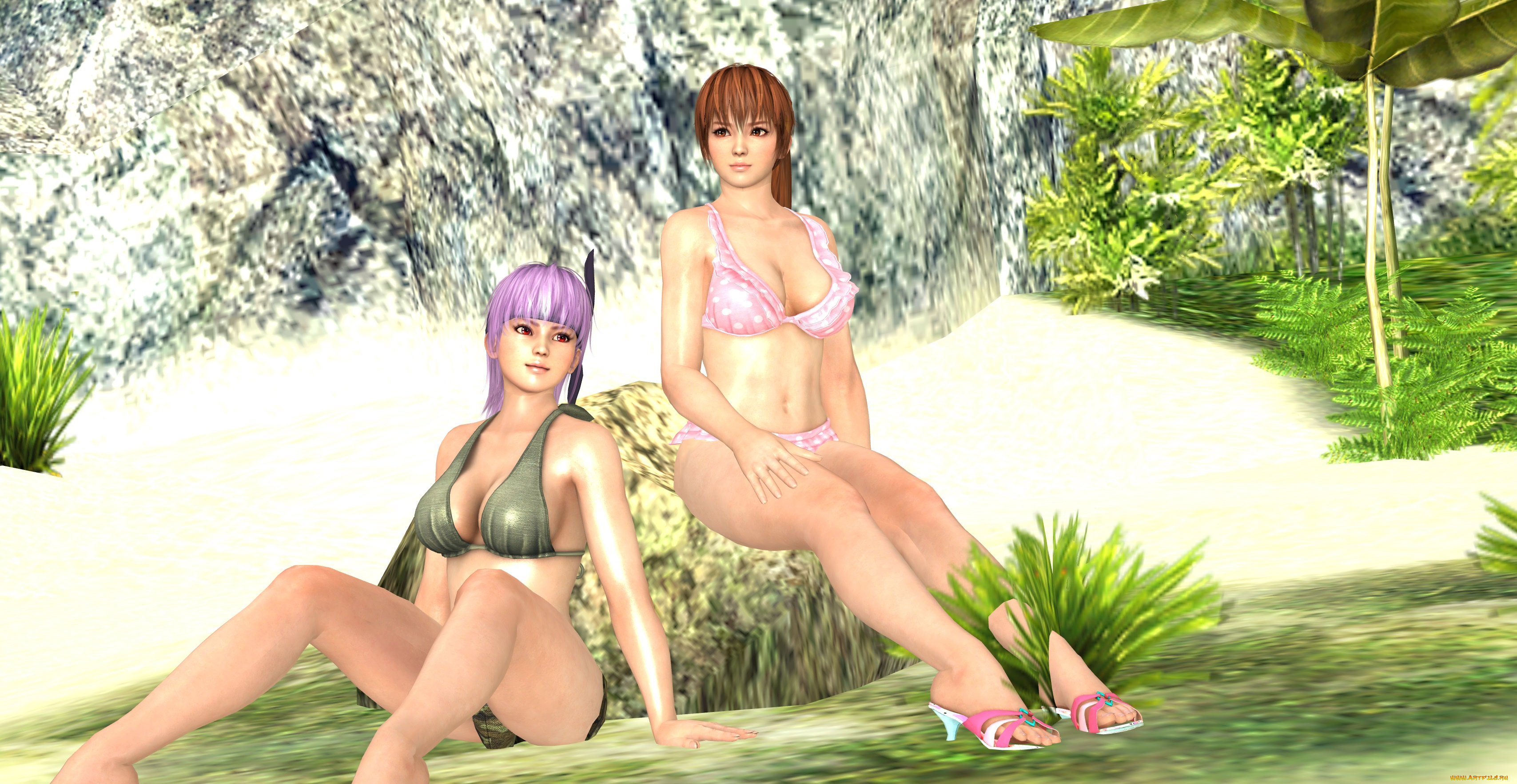 3д, графика, аниме, , anime, пляж, фон, взгляд, девушки