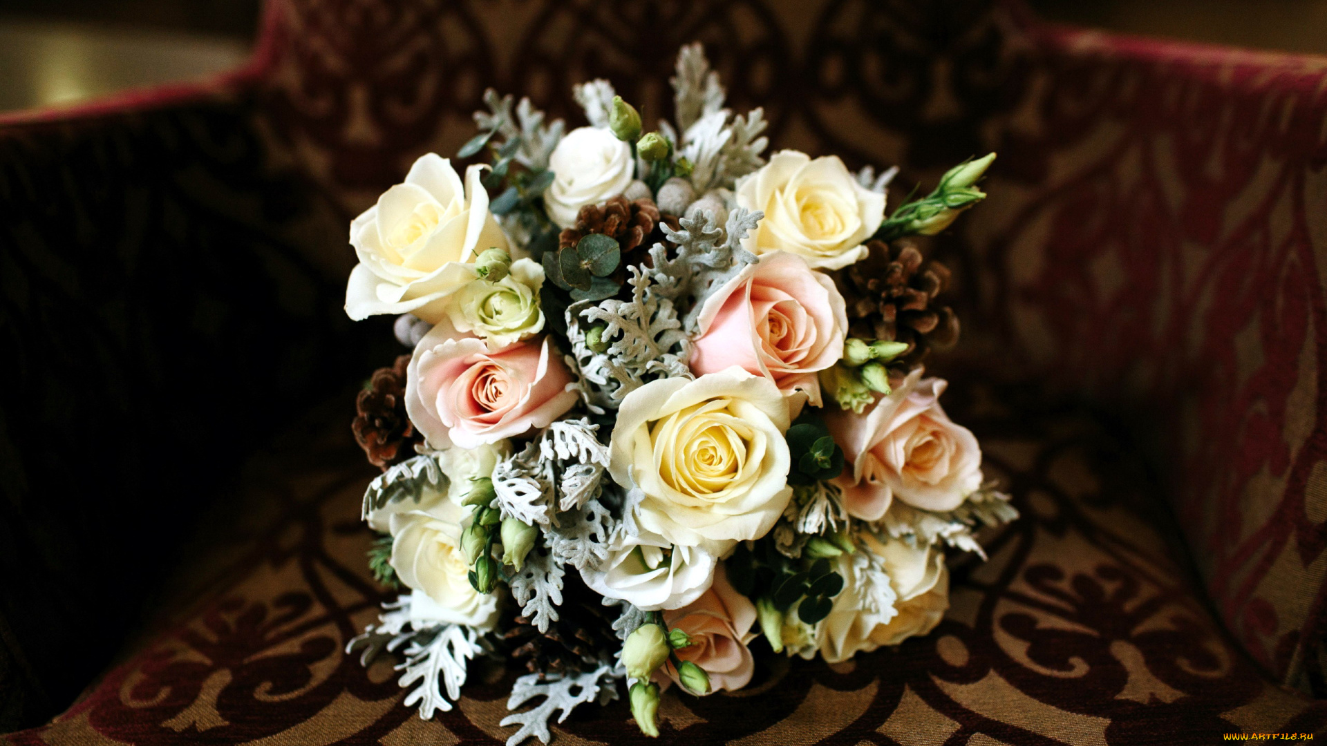 цветы, букеты, , композиции, шишки, букет, розы