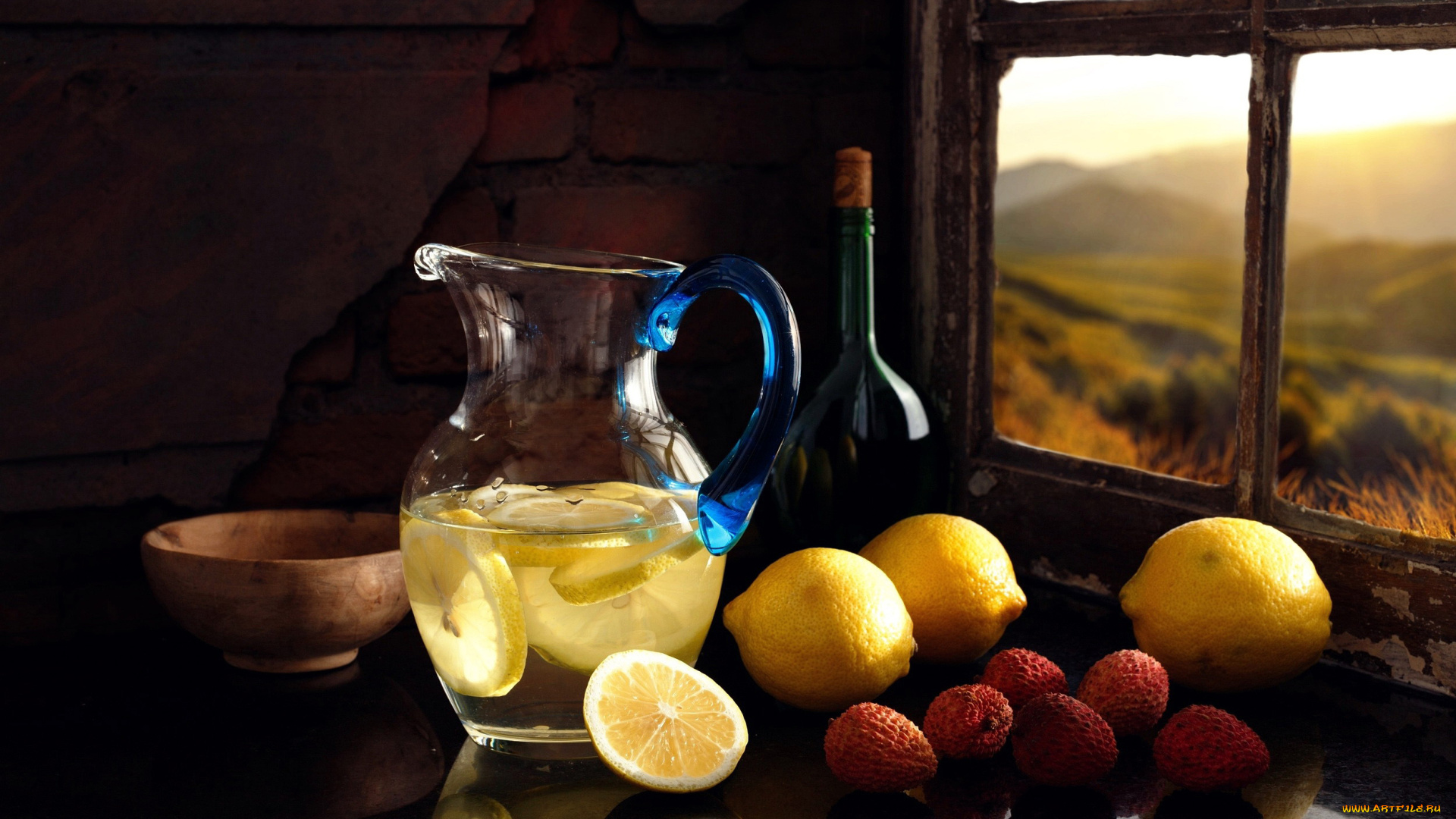 еда, цитрусы, кувшин, лимоны, напиток