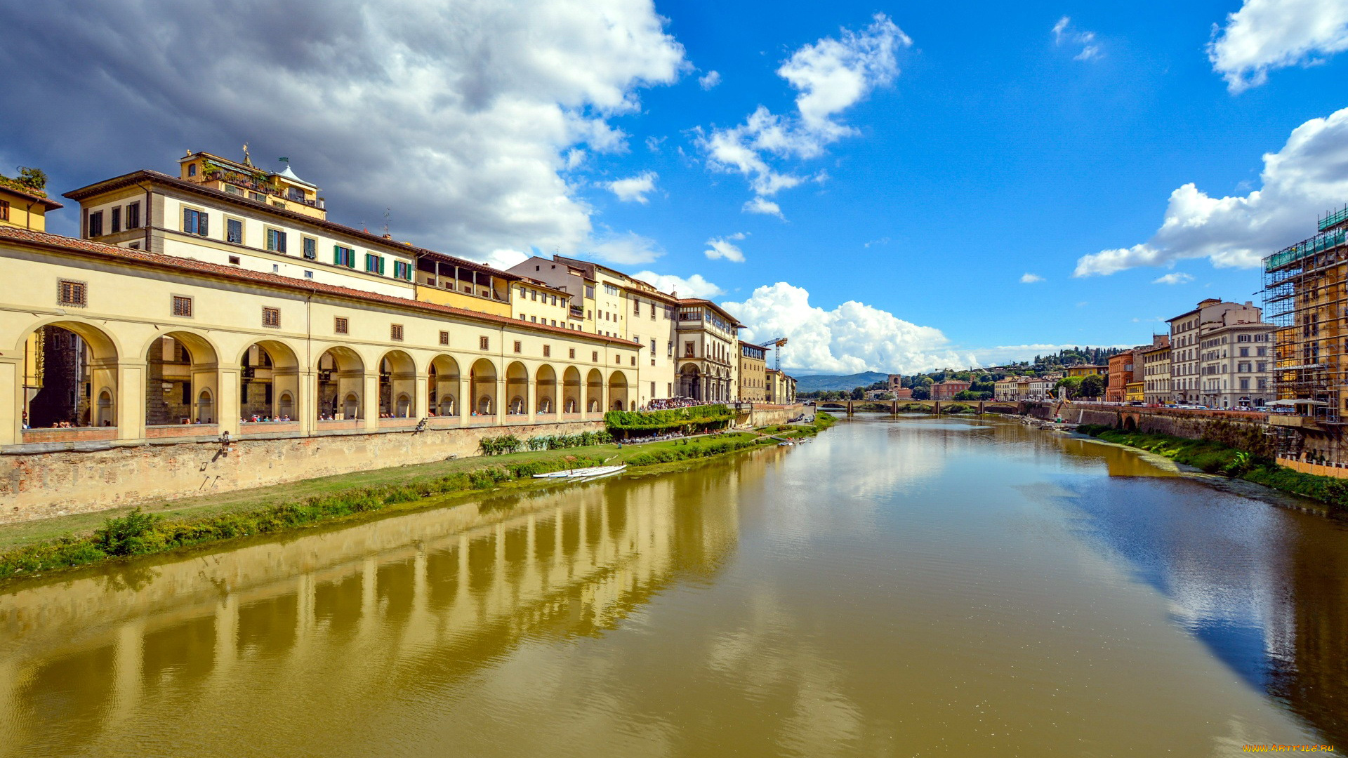 города, флоренция, , италия, arno, river