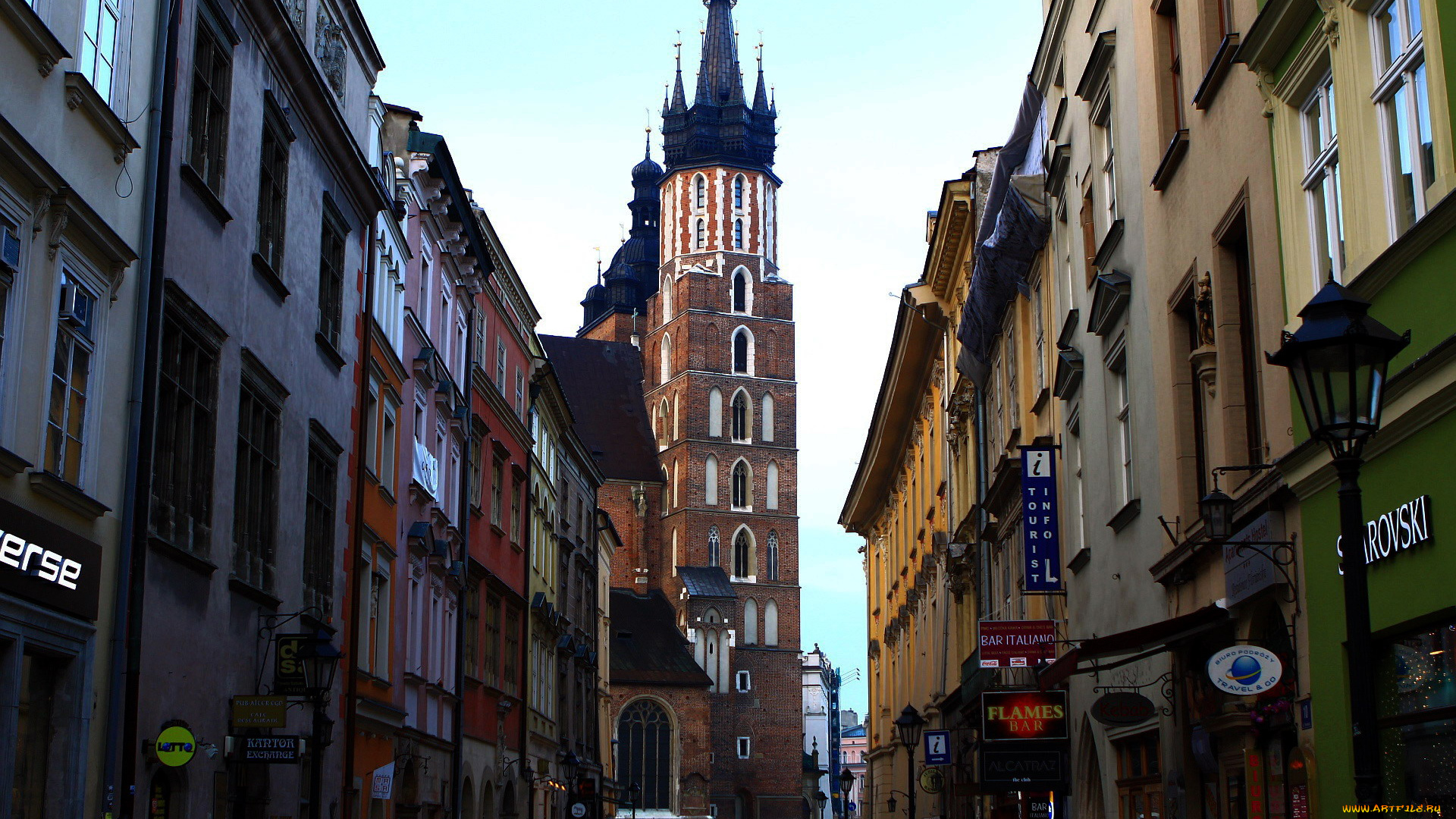 города, краков, , польша, дома, старинные, улочка