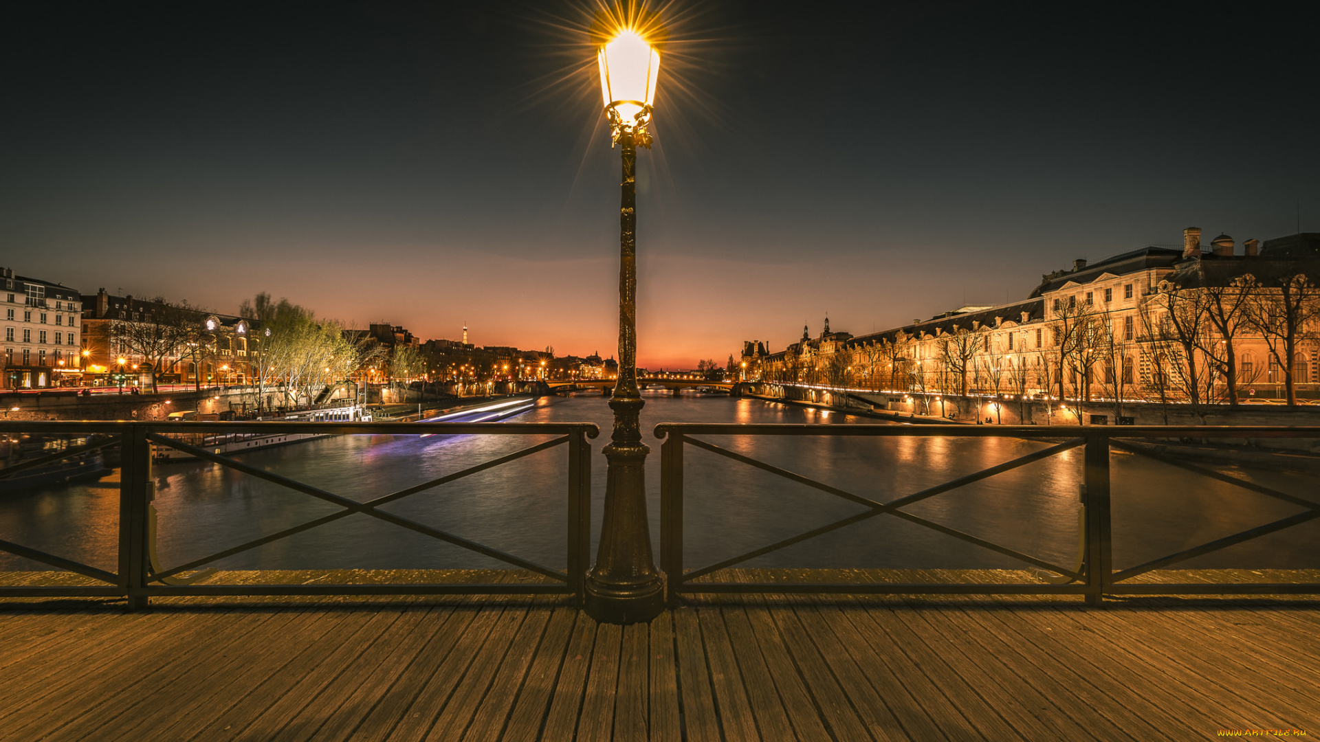 pont, des, arts, in, paris, , france, города, париж, , франция, фонарь, ночь, мост