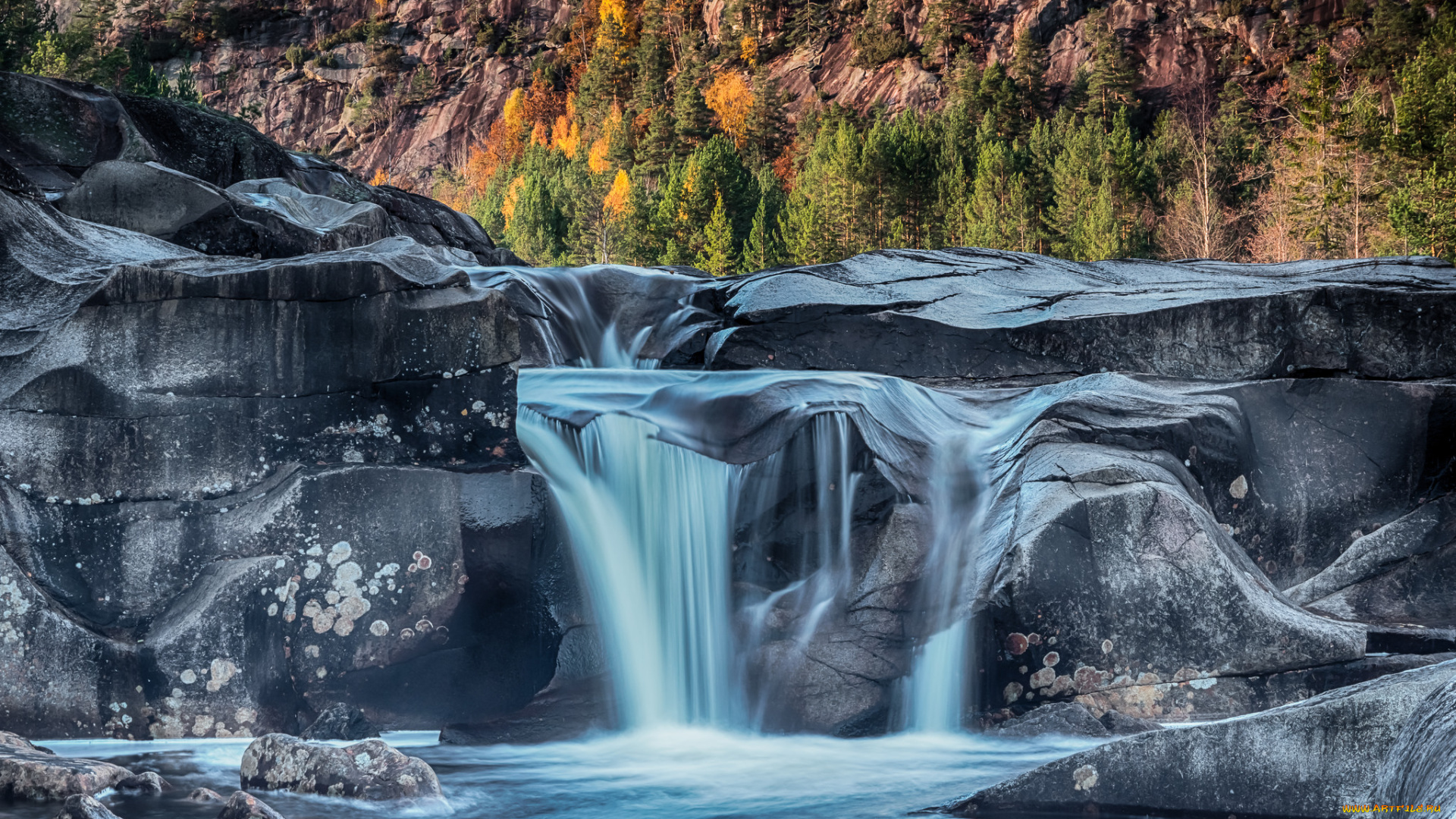 природа, водопады, река, лес, водопад