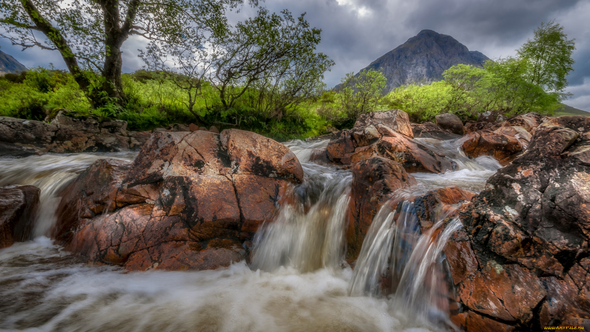 природа, водопады, река, лес, водопад