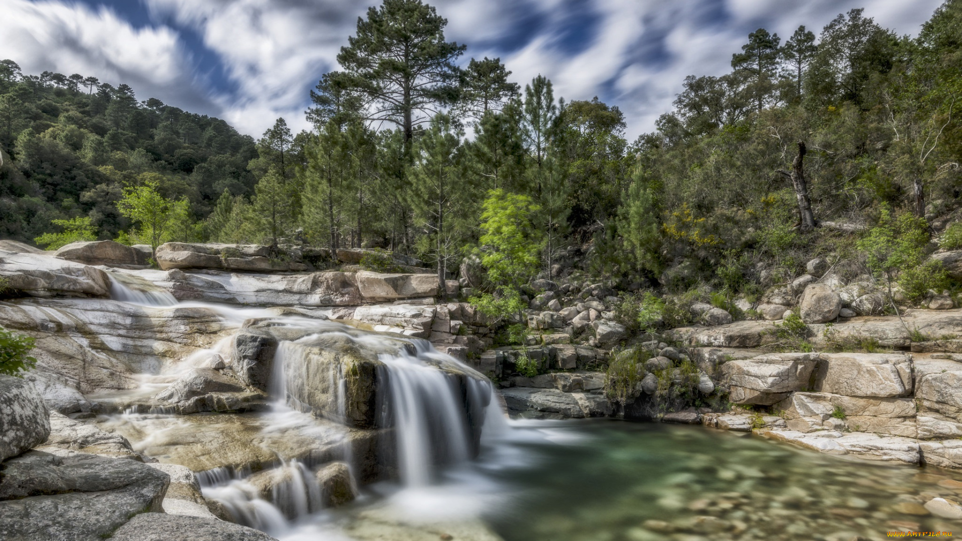 природа, водопады, водопад, река, лес