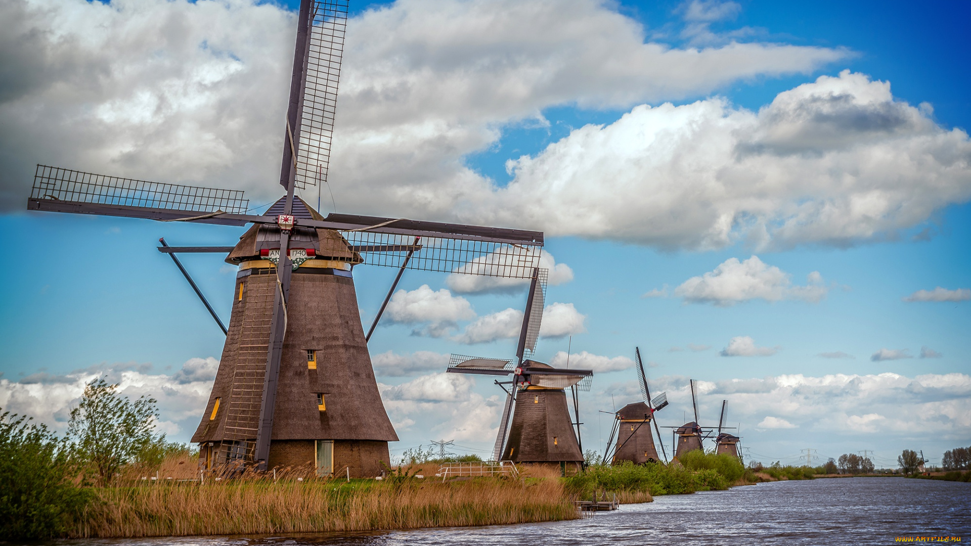 разное, мельницы, облака, вода