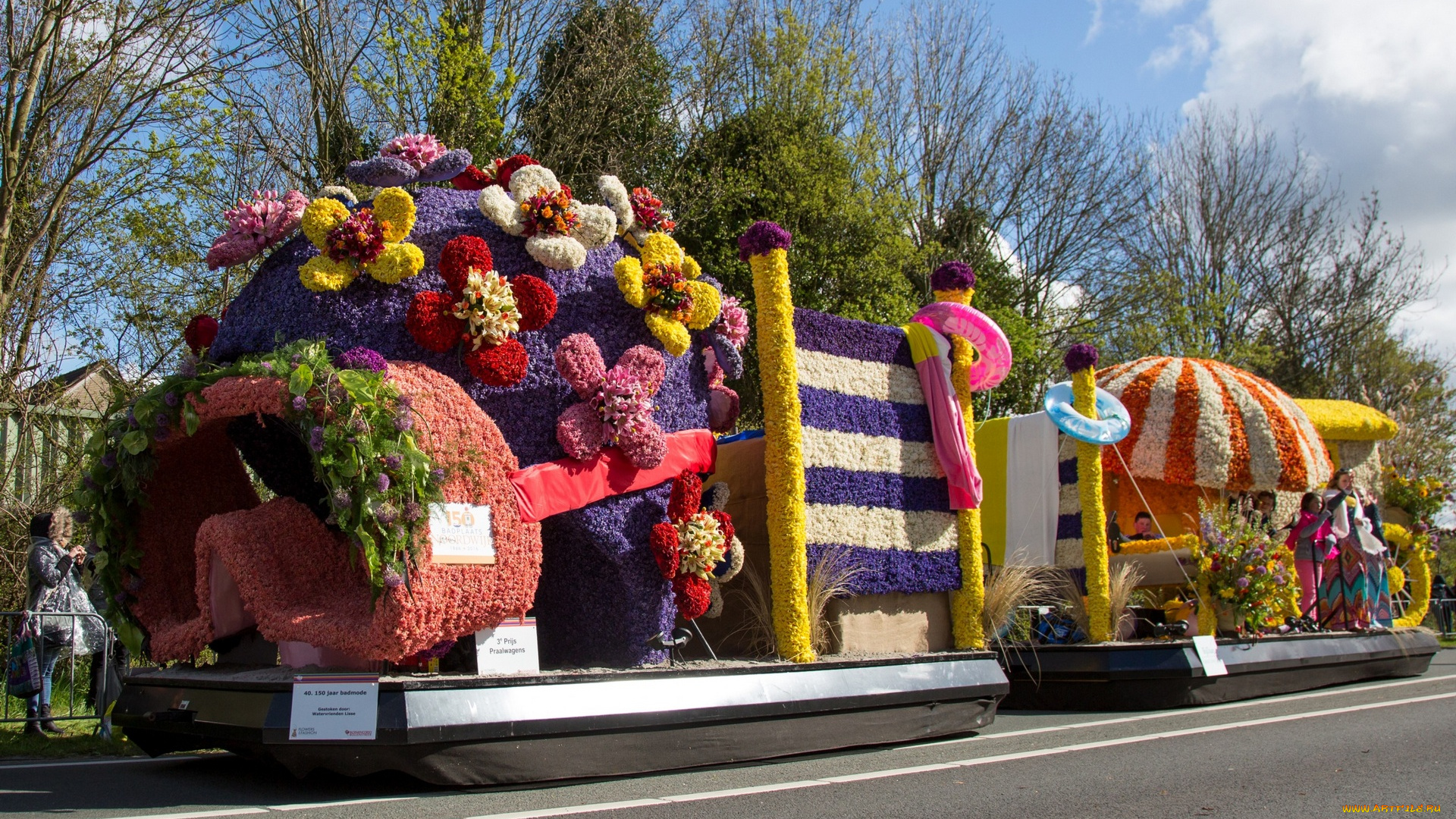 разное, садовые, и, парковые, скульптуры, асфальт, цветы, облака, деревья