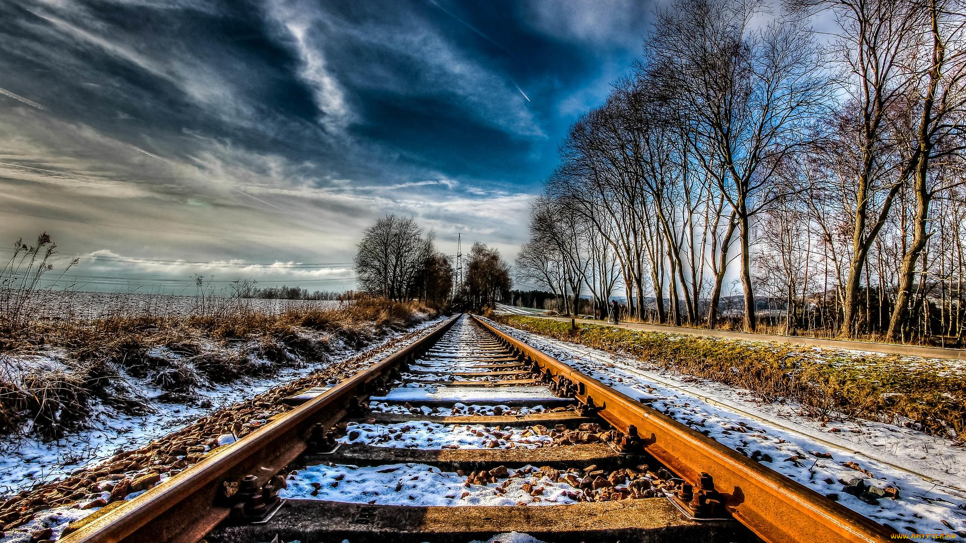 разное, транспортные, средства, и, магистрали, железная, дорога, зима, снег, поле, деревья