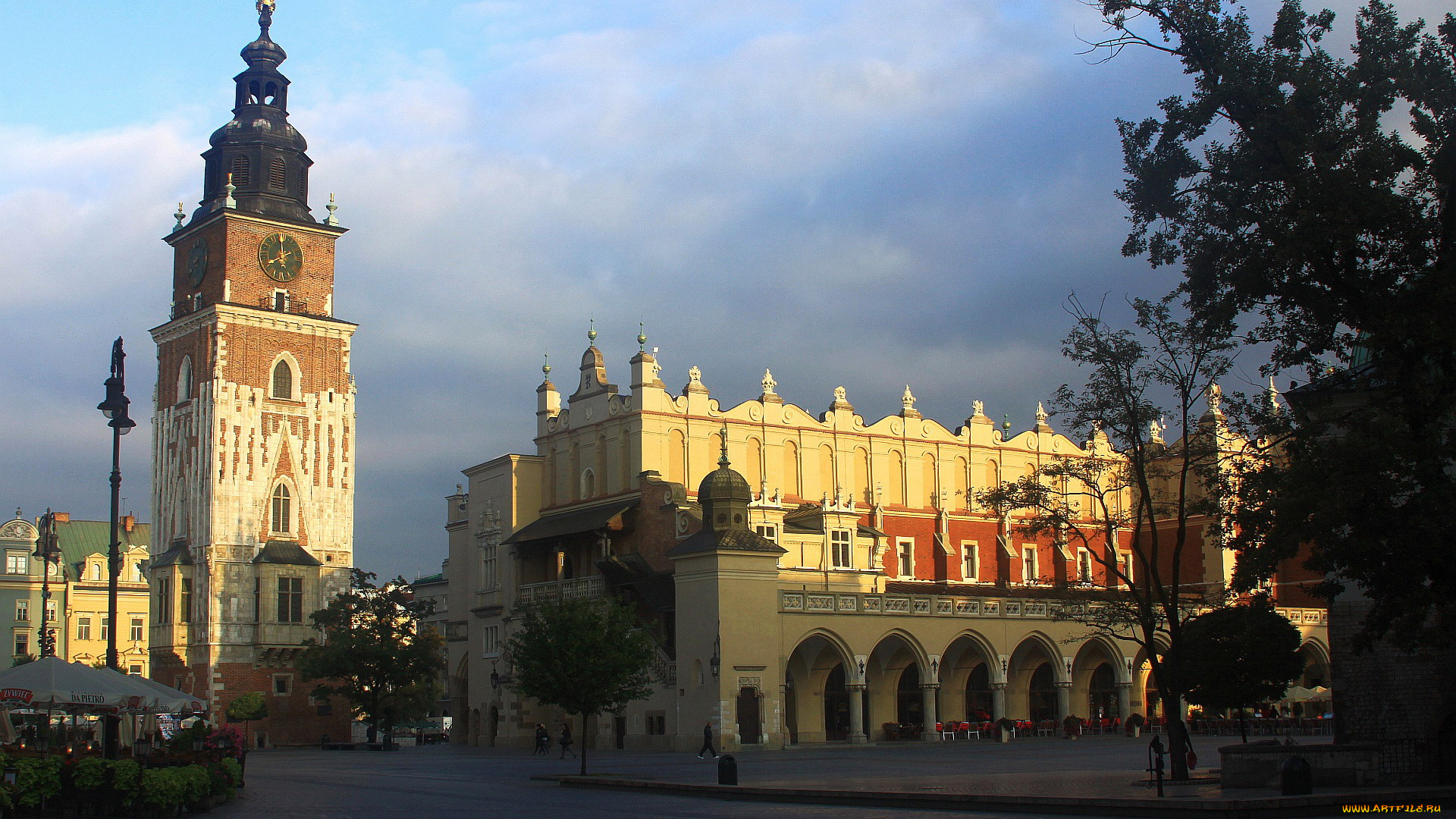 town, hall, and, cloth, hall, at, main, market, square, города, краков, , польша, town, hall, and, cloth, at, main, market, square