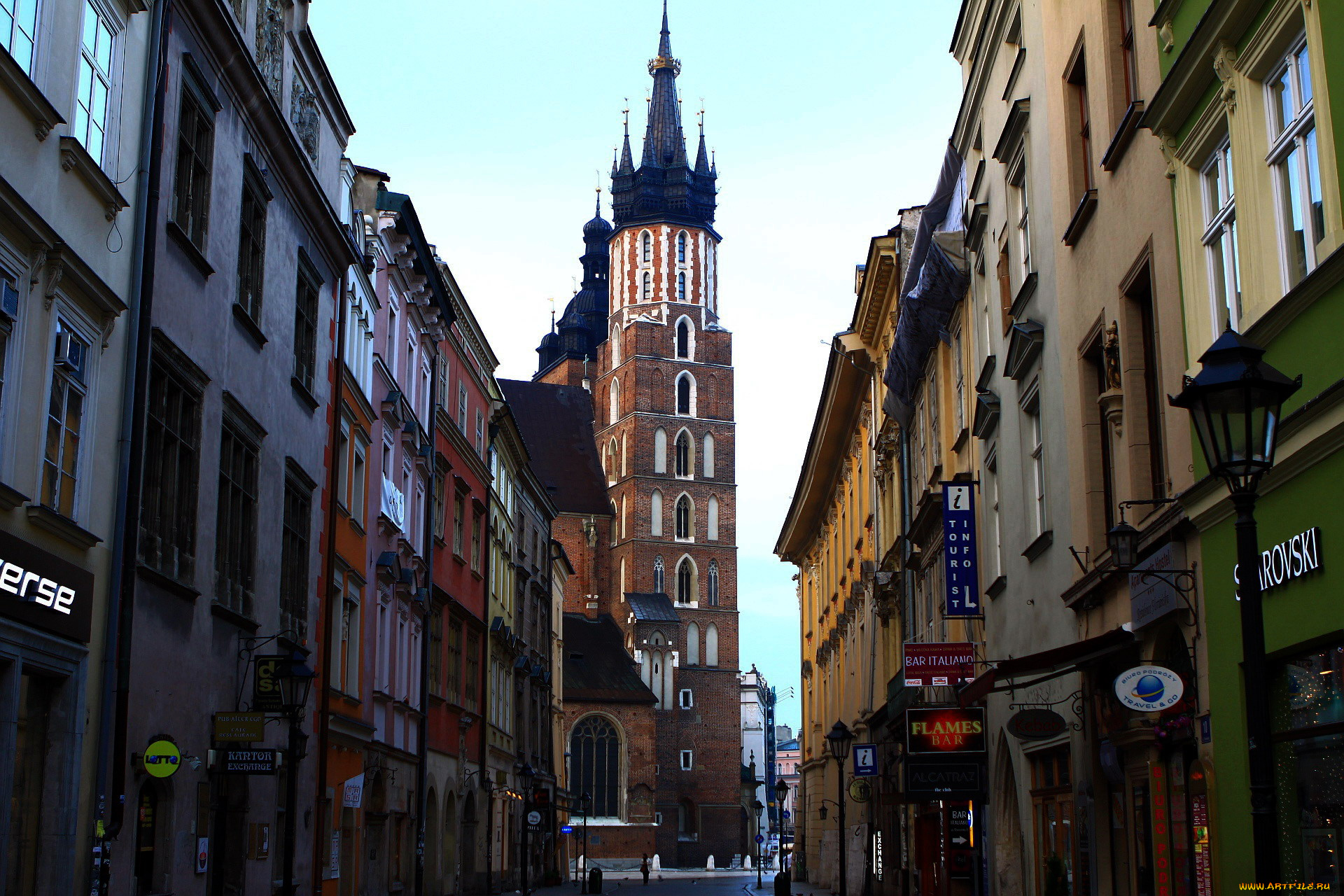 города, краков, , польша, дома, старинные, улочка