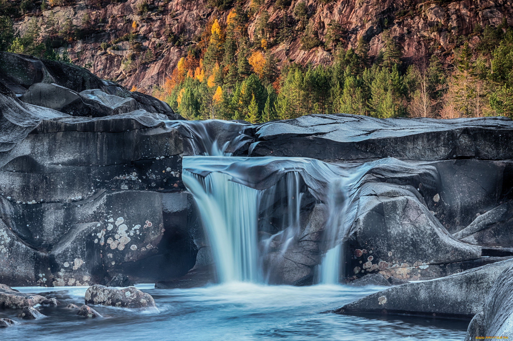 природа, водопады, река, лес, водопад