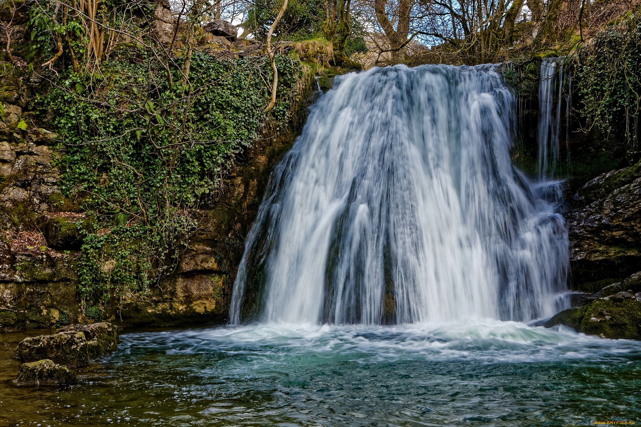 природа, водопады, водопад, река, лес