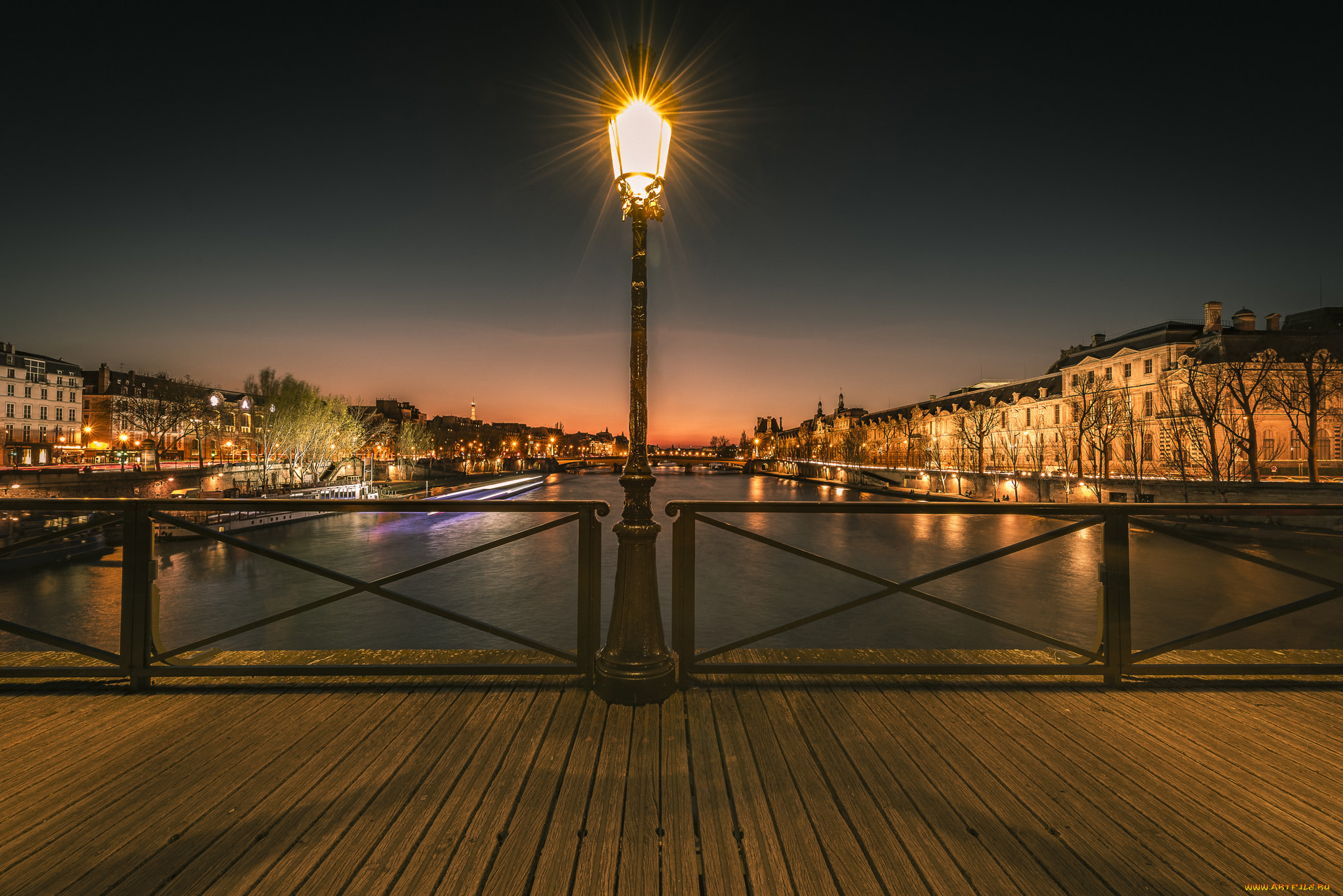 pont, des, arts, in, paris, , france, города, париж, , франция, фонарь, ночь, мост