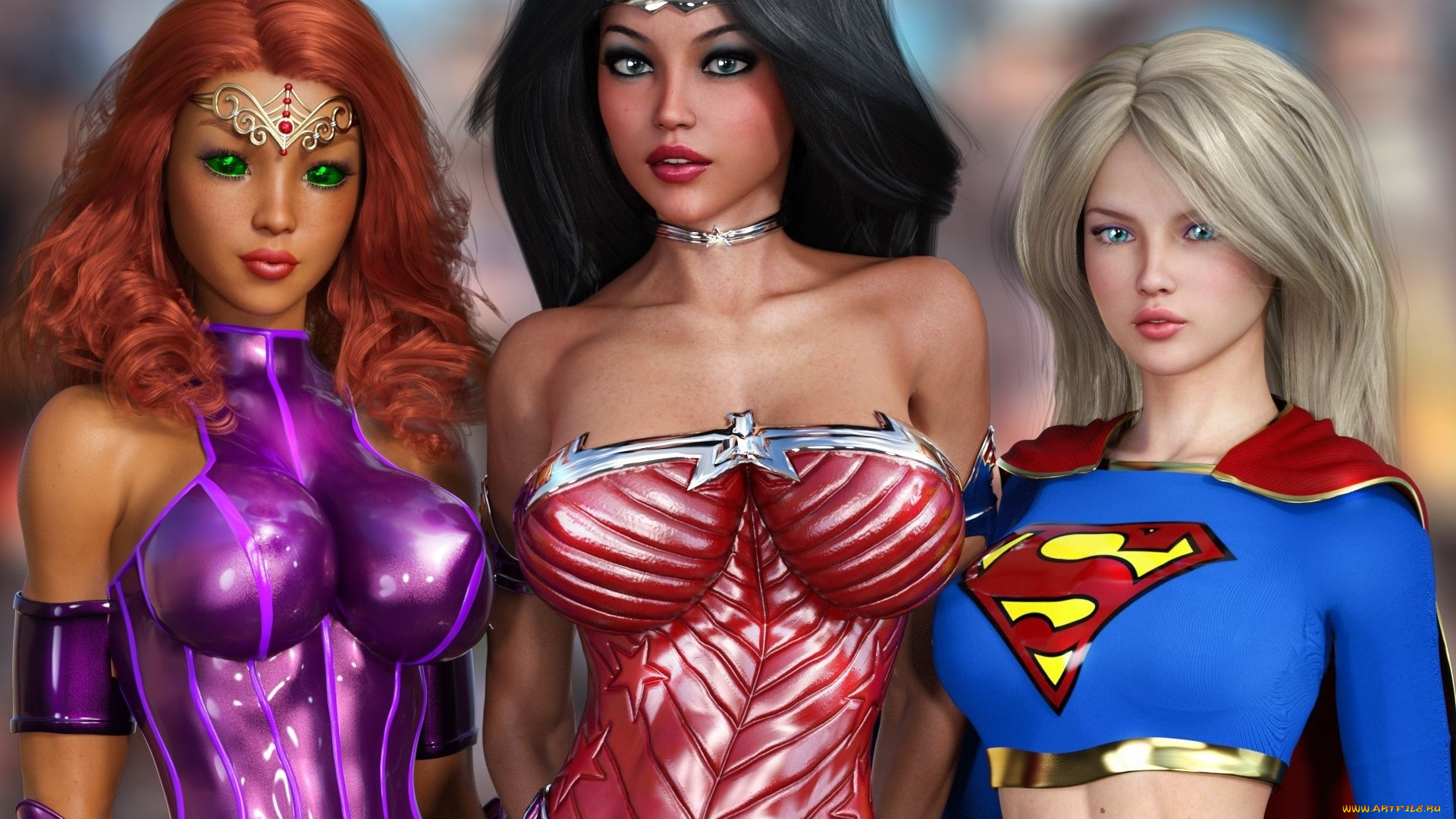 3д, графика, фантазия, , fantasy, девушки, взгляд, фон