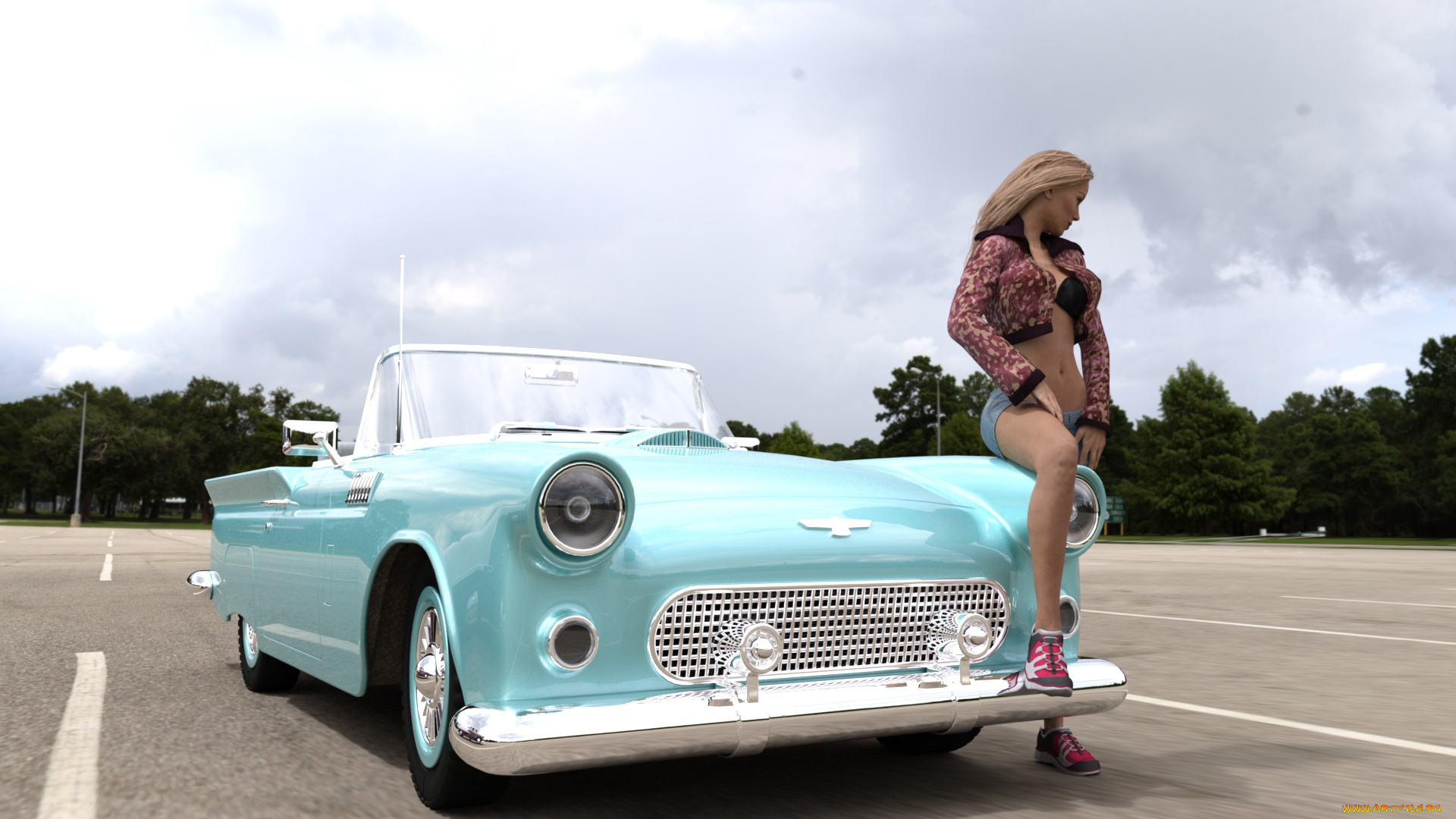 3д, графика, люди-авто, мото, , people-, car, , , moto, девушка, фон, взгляд