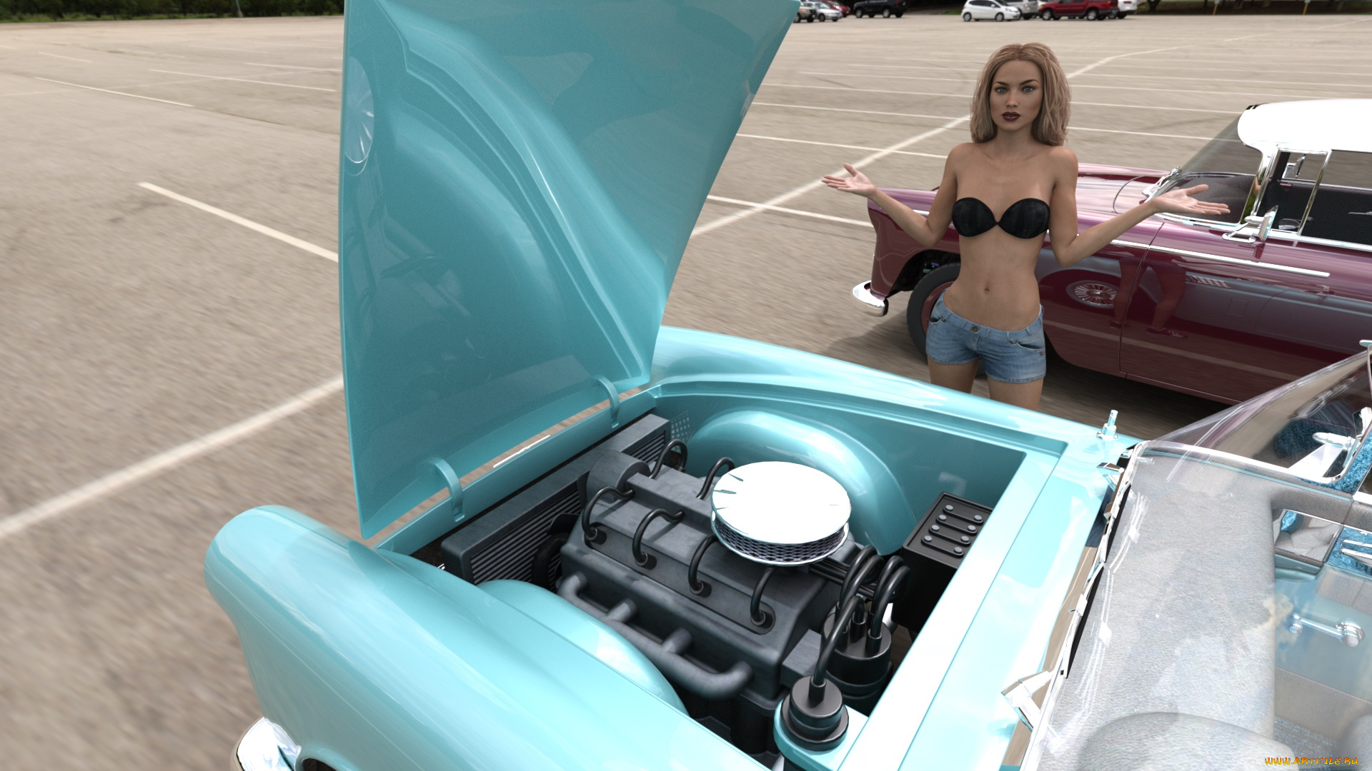 3д, графика, люди-авто, мото, , people-, car, , , moto, фон, взгляд, девушка