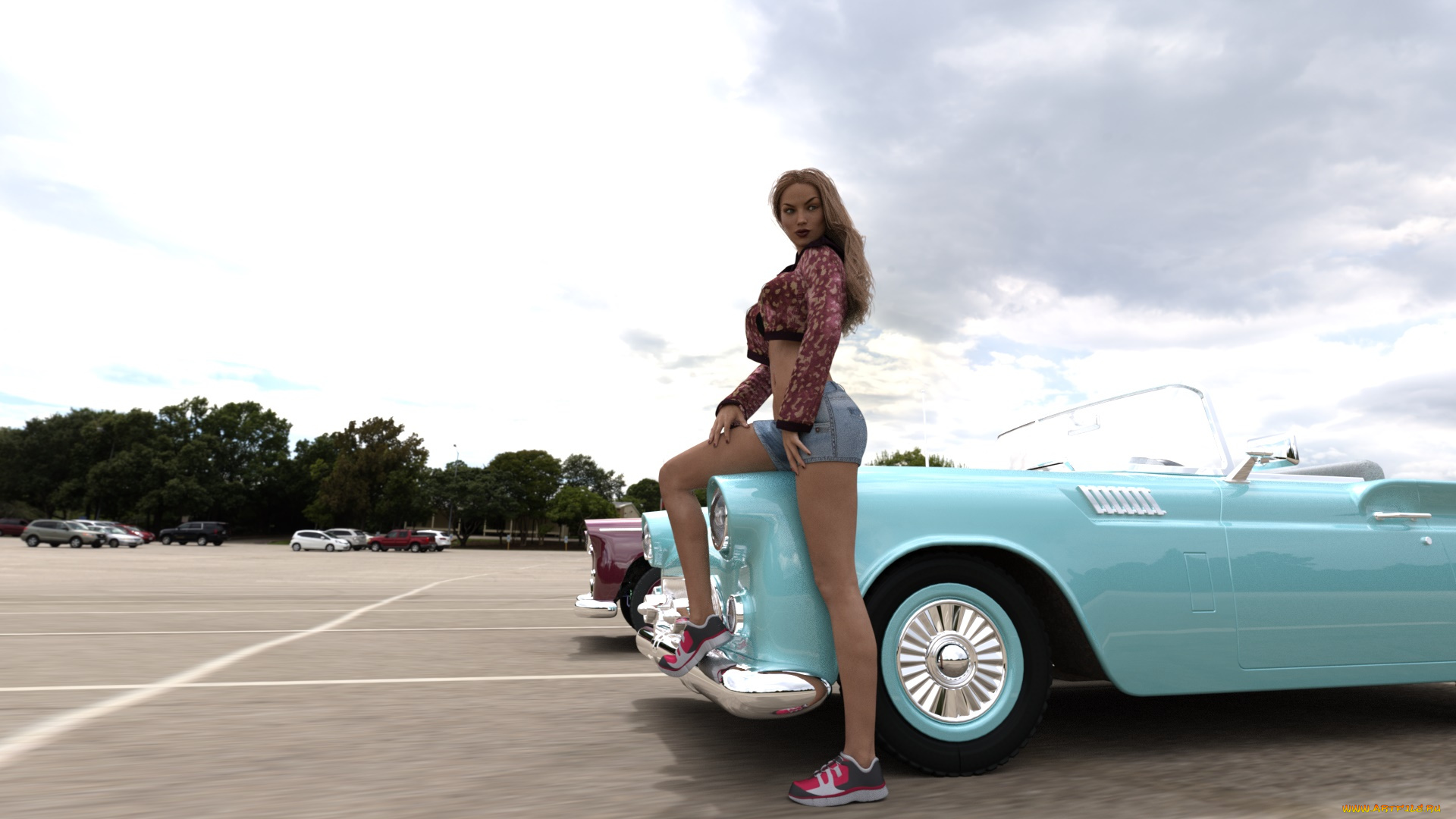 3д, графика, люди-авто, мото, , people-, car, , , moto, фон, взгляд, девушка