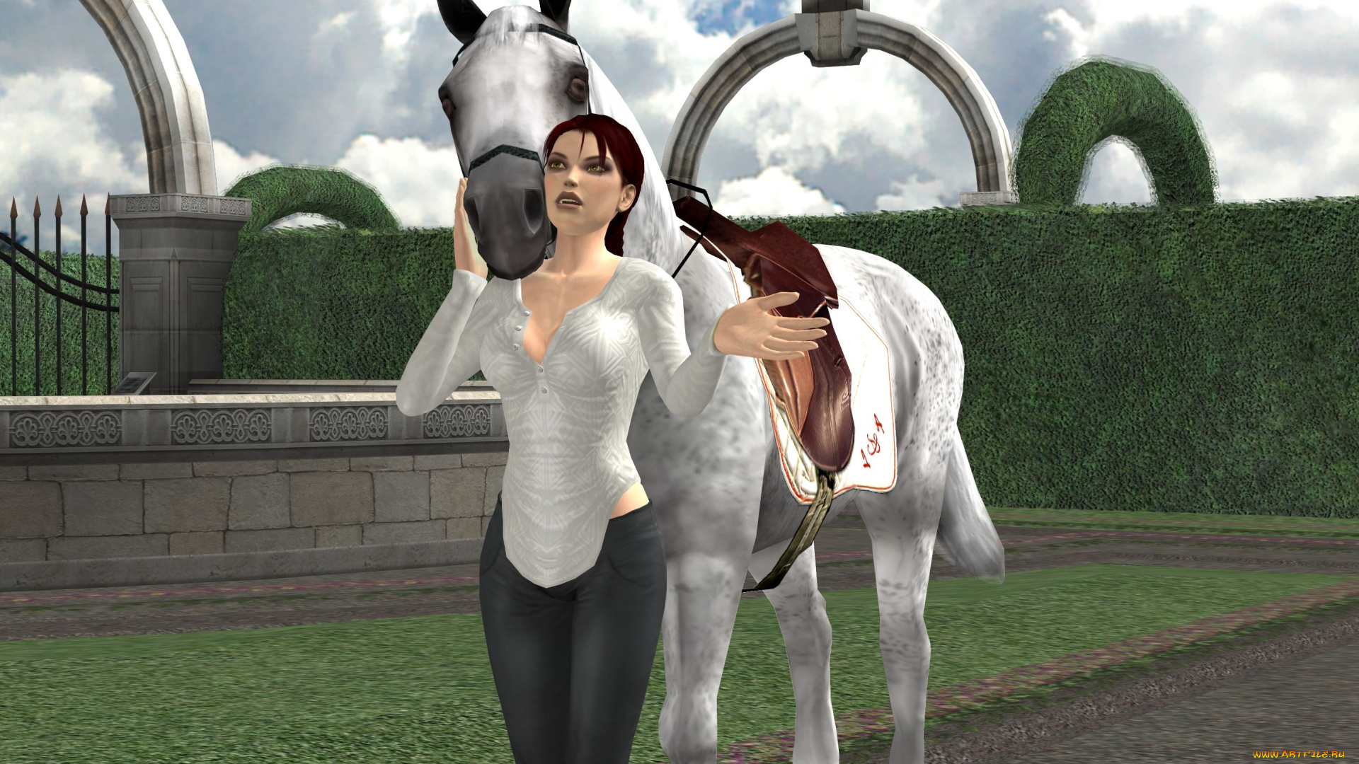 3д, графика, люди, и, животные, , people, and, animals, лошадь, фон, взгляд, девушка