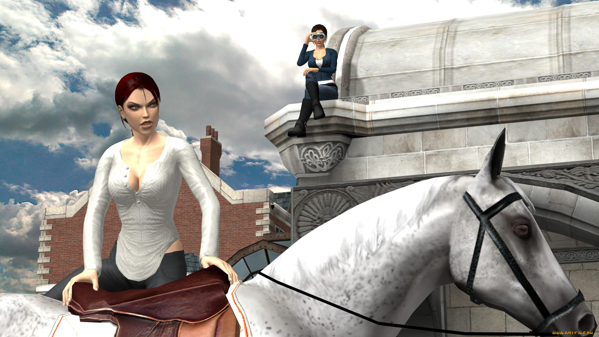 3д, графика, люди, и, животные, , people, and, animals, лошадь, фон, взгляд, девушка