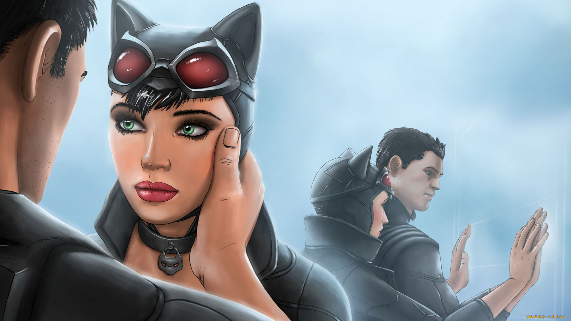 рисованное, комиксы, униформа, мужчина, девушка, фон, взгляд