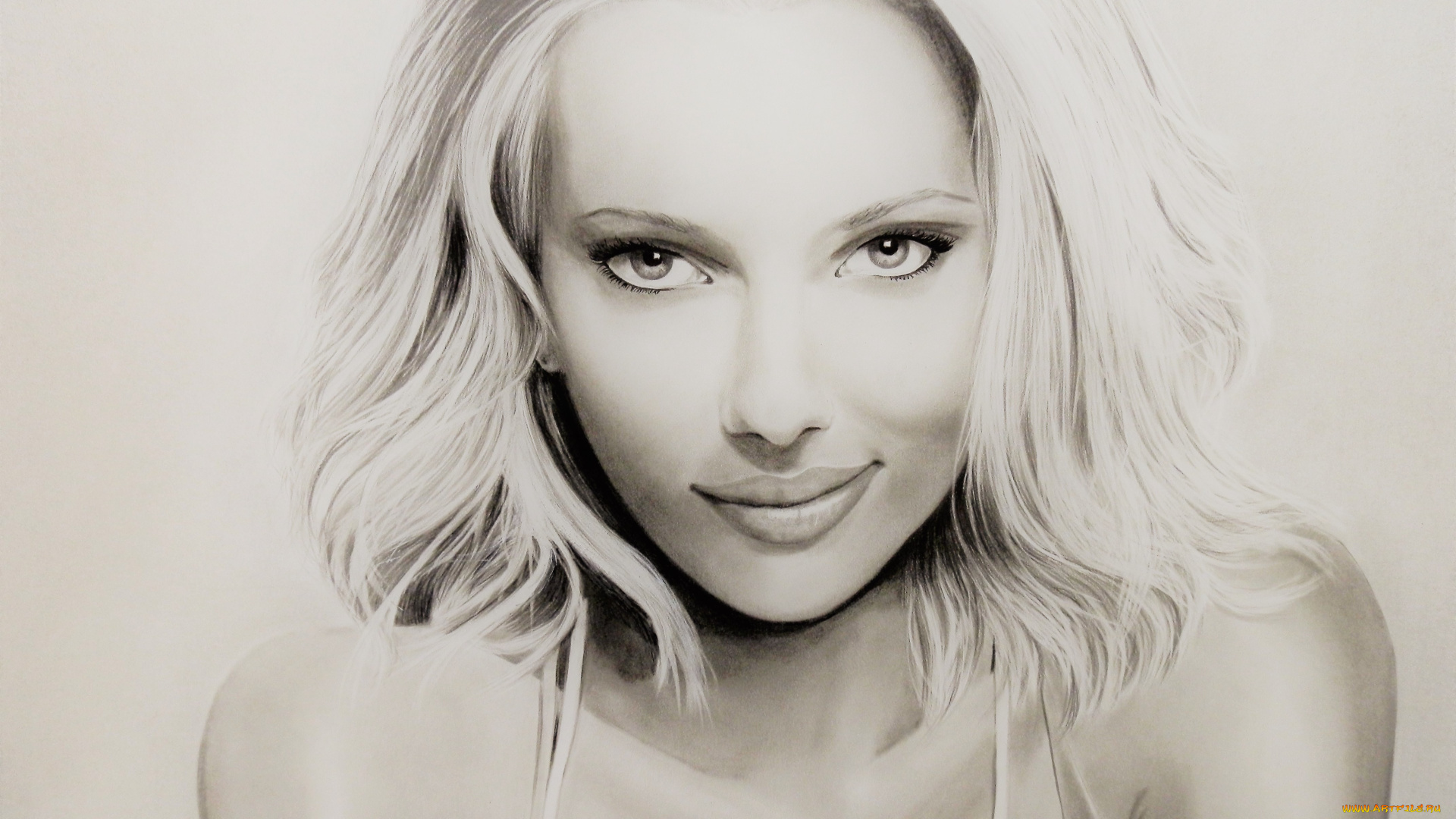 scarlett, johasson, рисованное, люди, взгляд, улыбка, фон, девушка