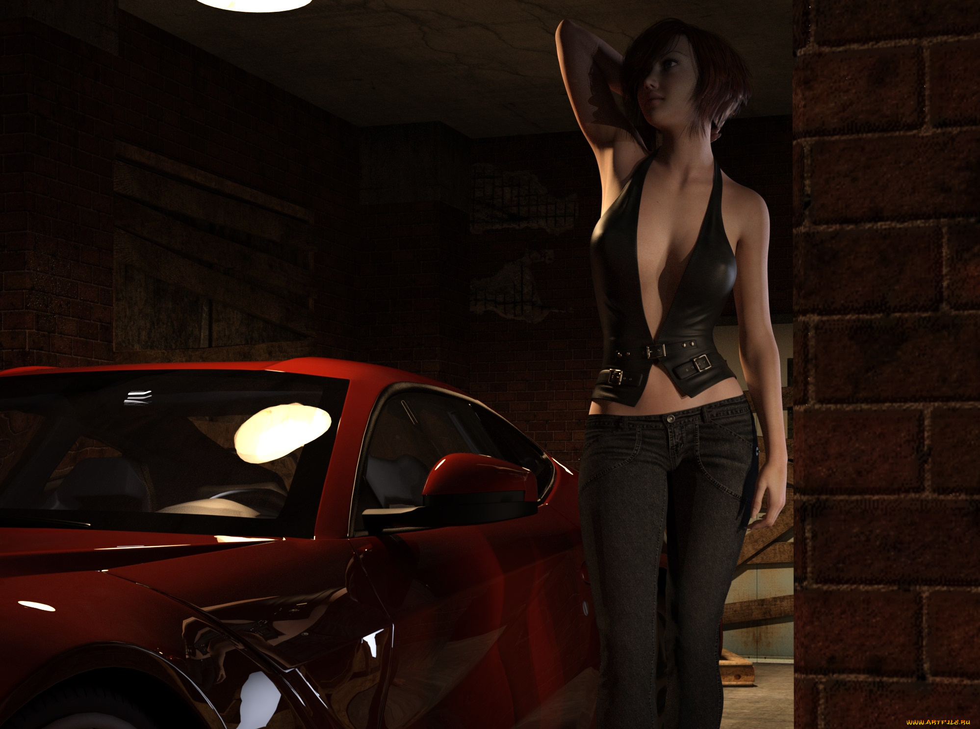 3д, графика, люди-авто, мото, , people-, car, , , moto, фон, взгляд, девушка