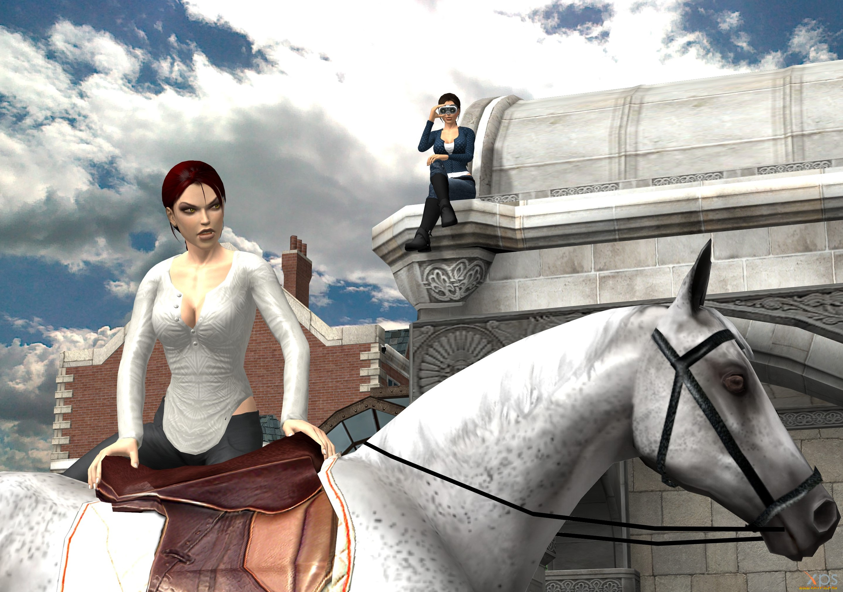 3д, графика, люди, и, животные, , people, and, animals, лошадь, фон, взгляд, девушка