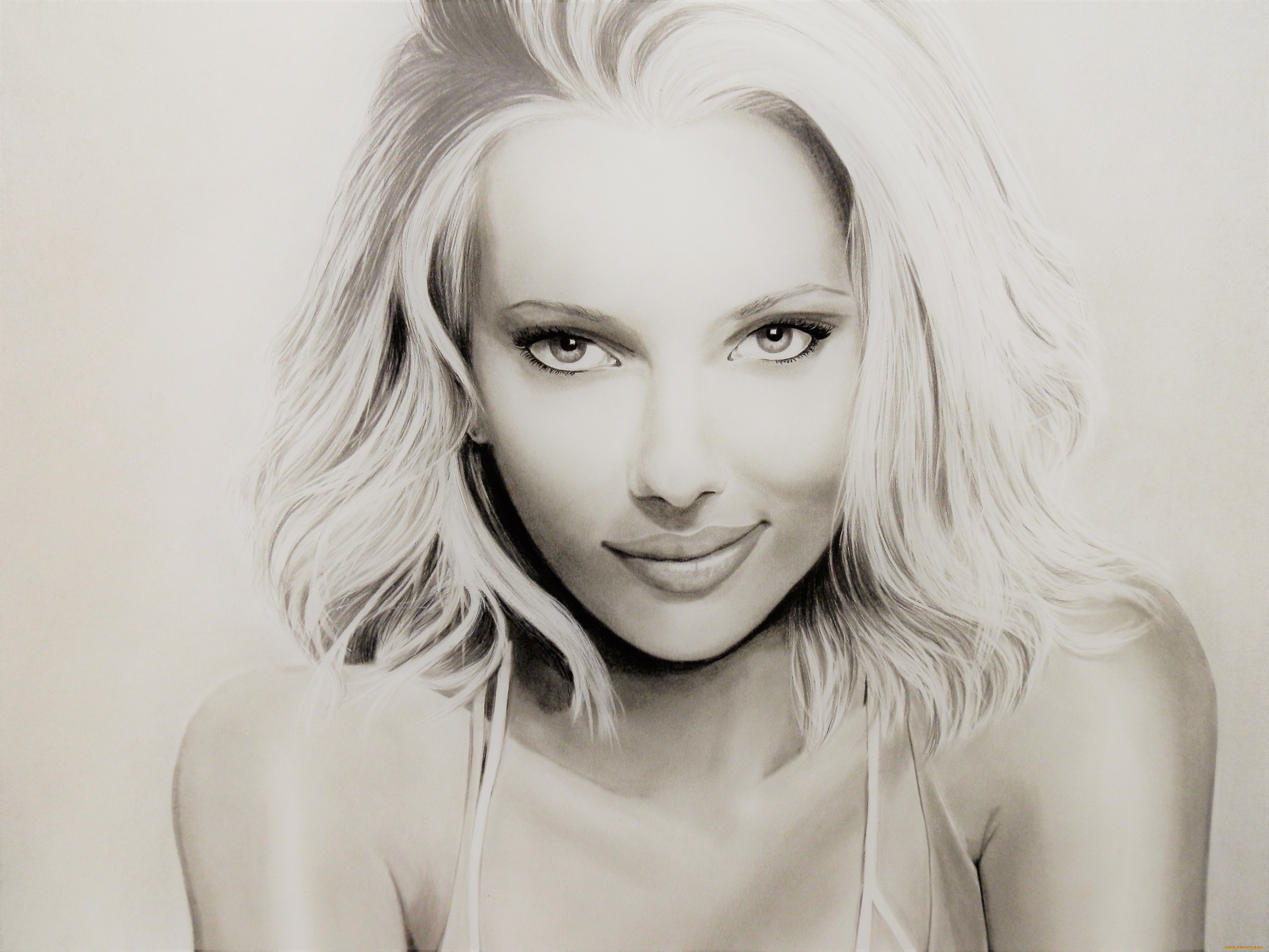 scarlett, johasson, рисованное, люди, взгляд, улыбка, фон, девушка